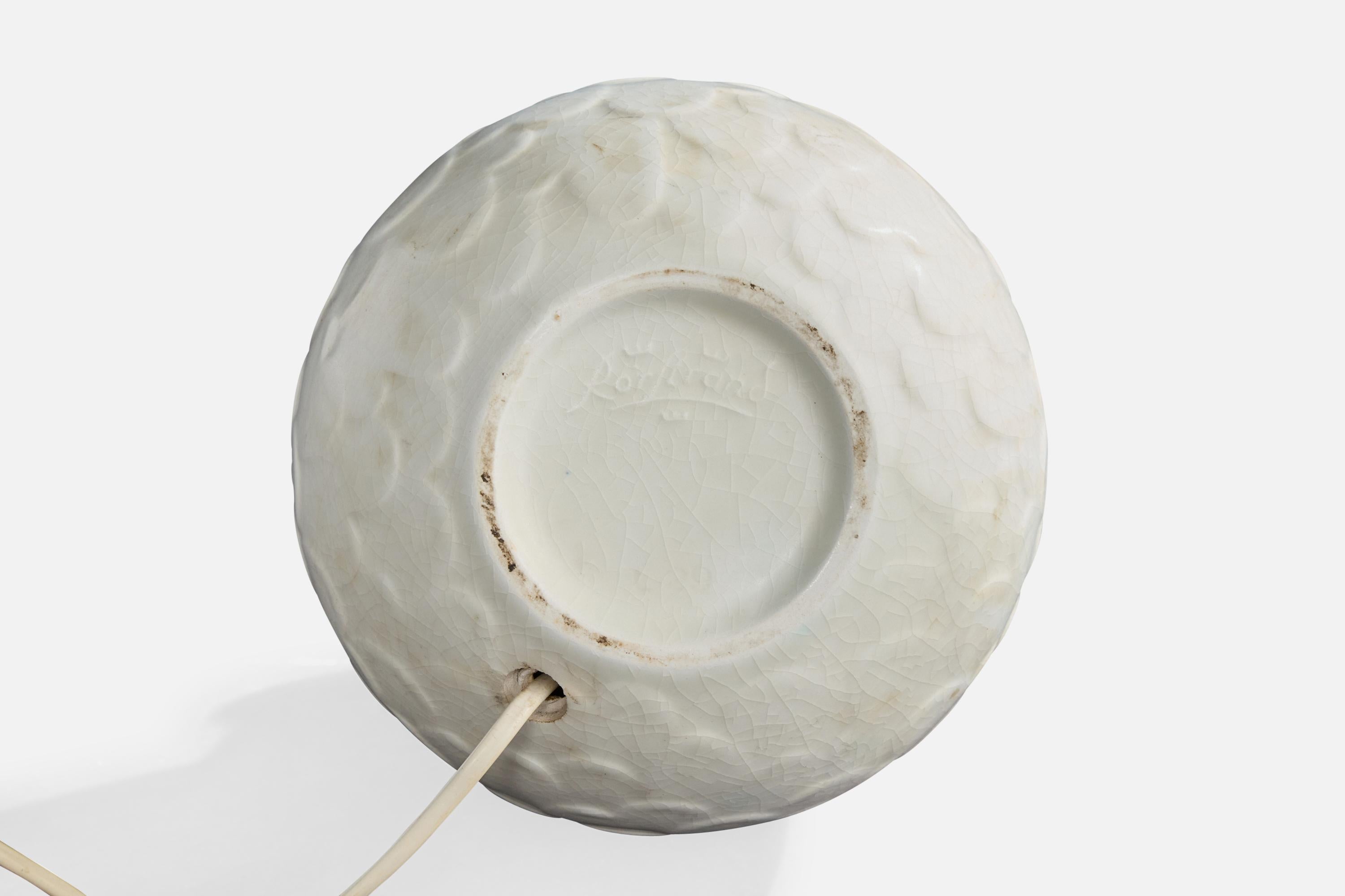 Gertrud Lönegren, Table Lamp, Stoneware, Brass, Fabric, Sweden, 1940s For Sale 3