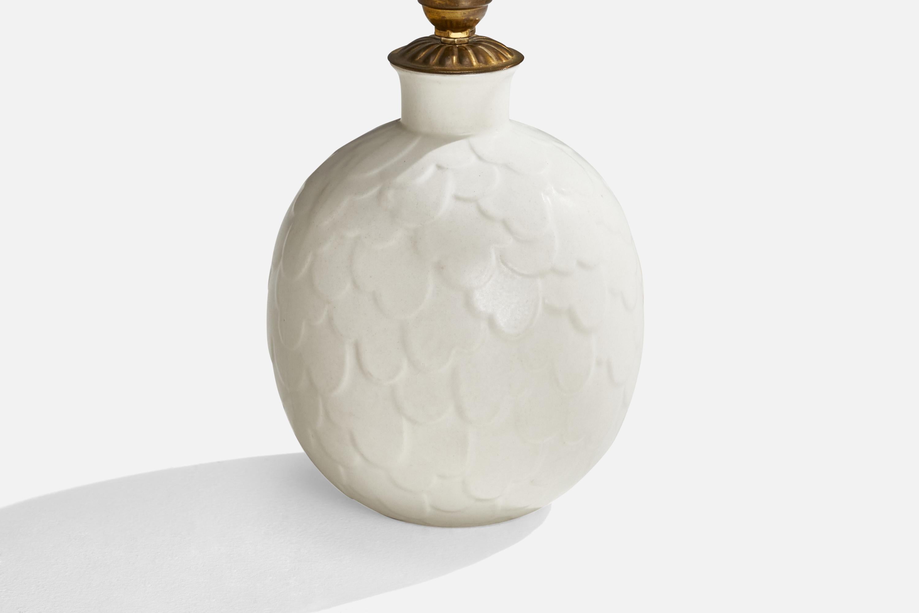 Scandinave moderne Gertrud Lönegren, lampe de table, grès, laiton, Suède, années 1940 en vente