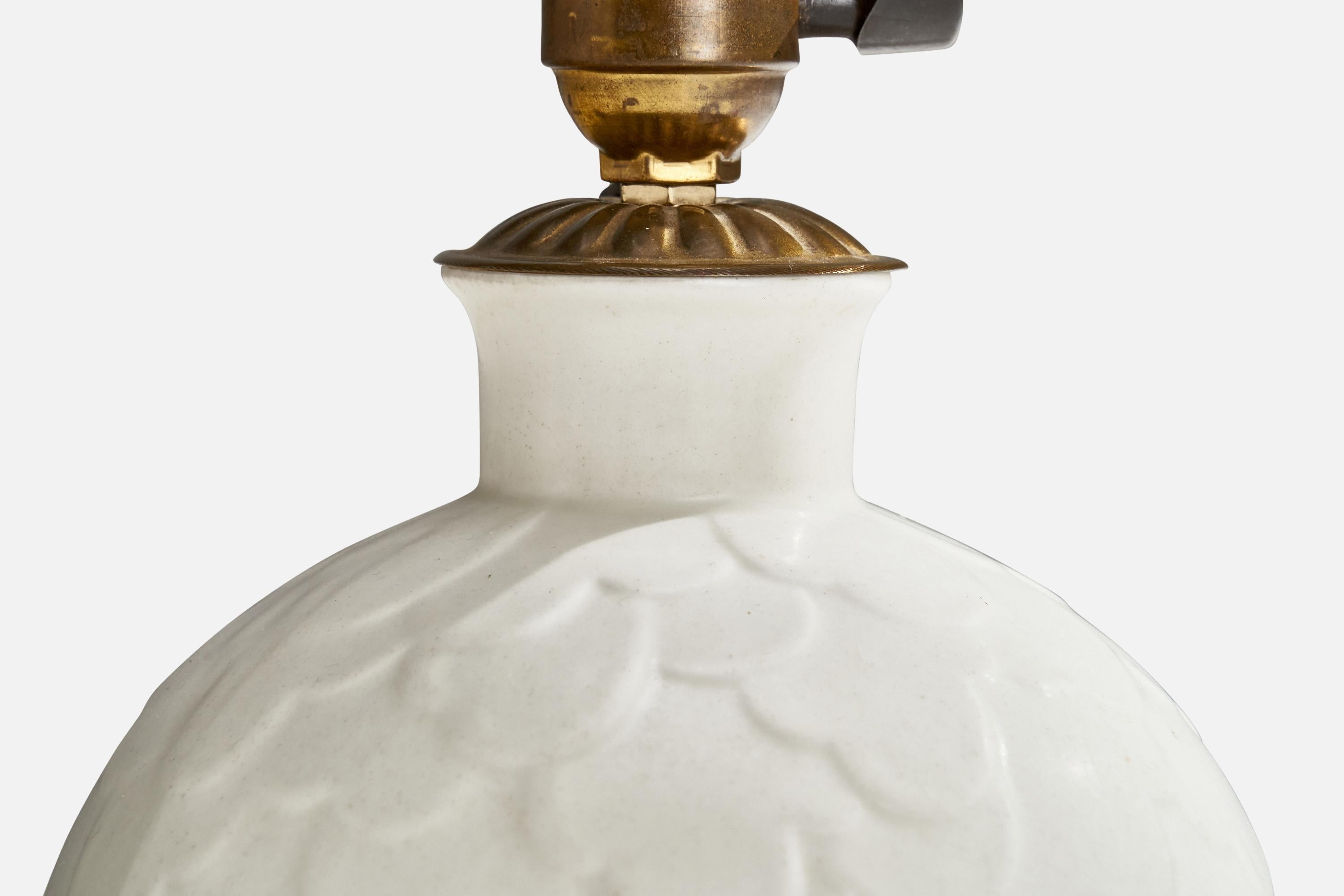 Swedish Gertrud Lönegren, Table Lamp, Stoneware, Brass, Sweden, 1940s For Sale