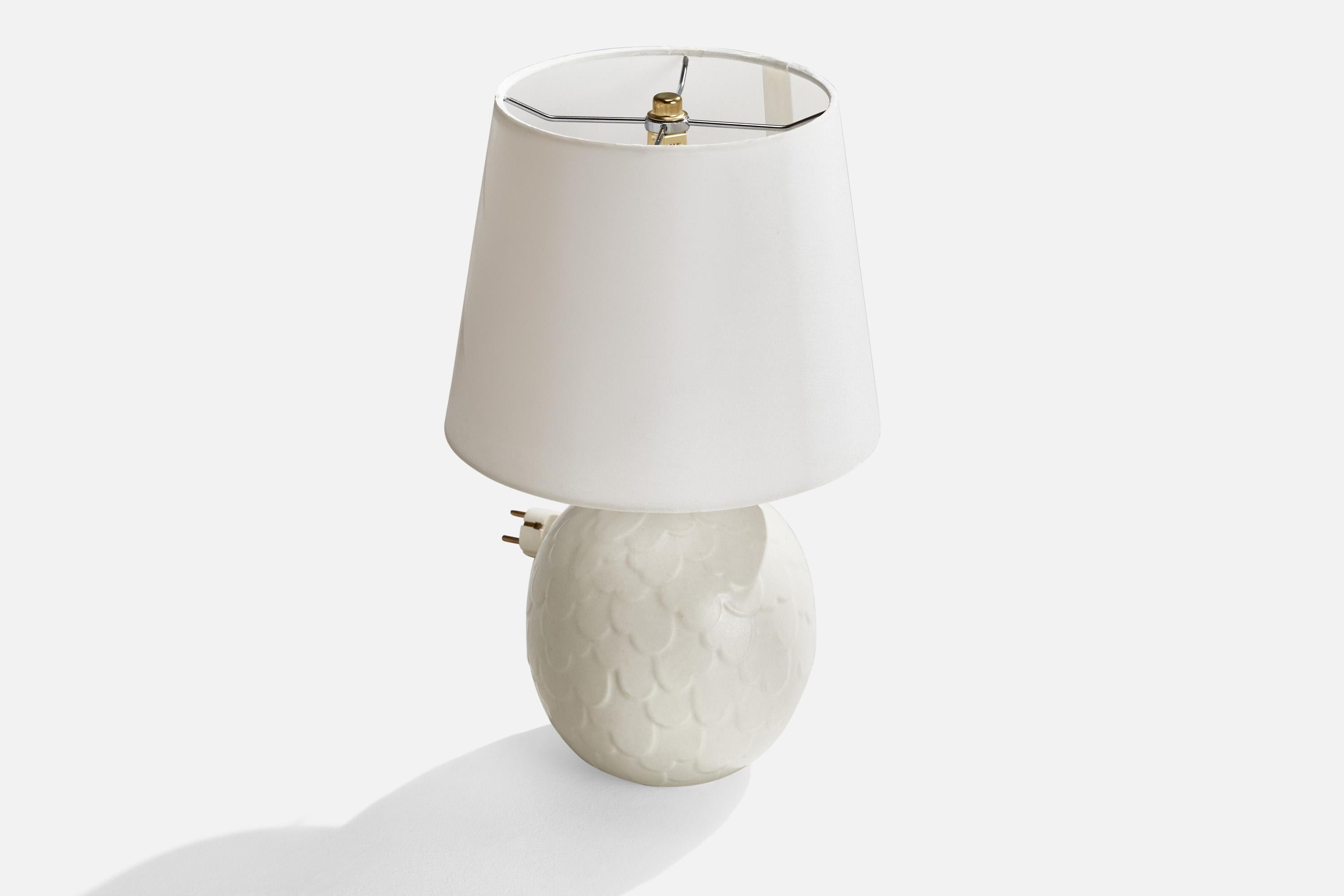 Gertrud Lönegren, Table Lamp, Stoneware, Brass, Sweden, 1940s For Sale 2