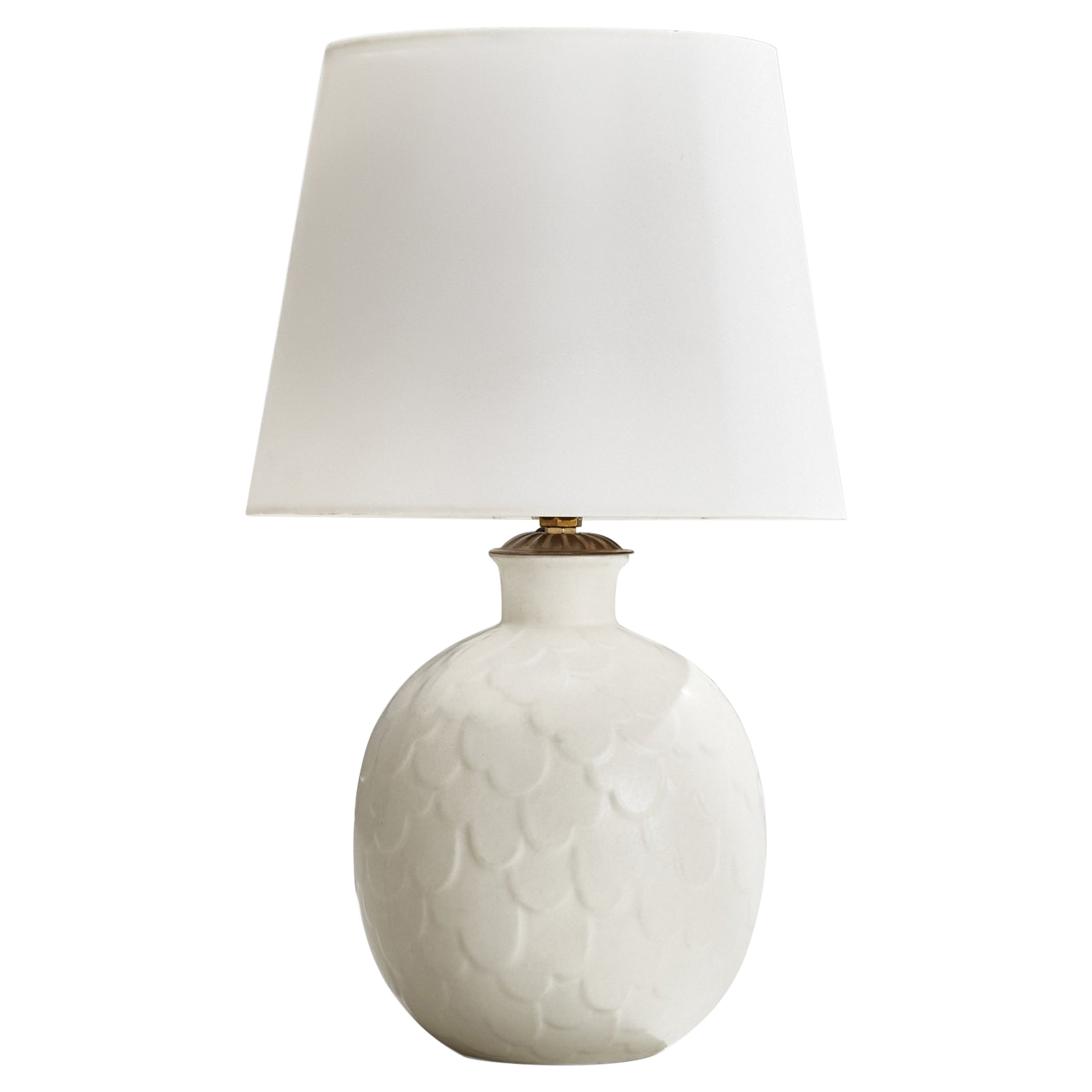 Gertrud Lönegren, Tischlampe, Steingut, Messing, Schweden, 1940er Jahre