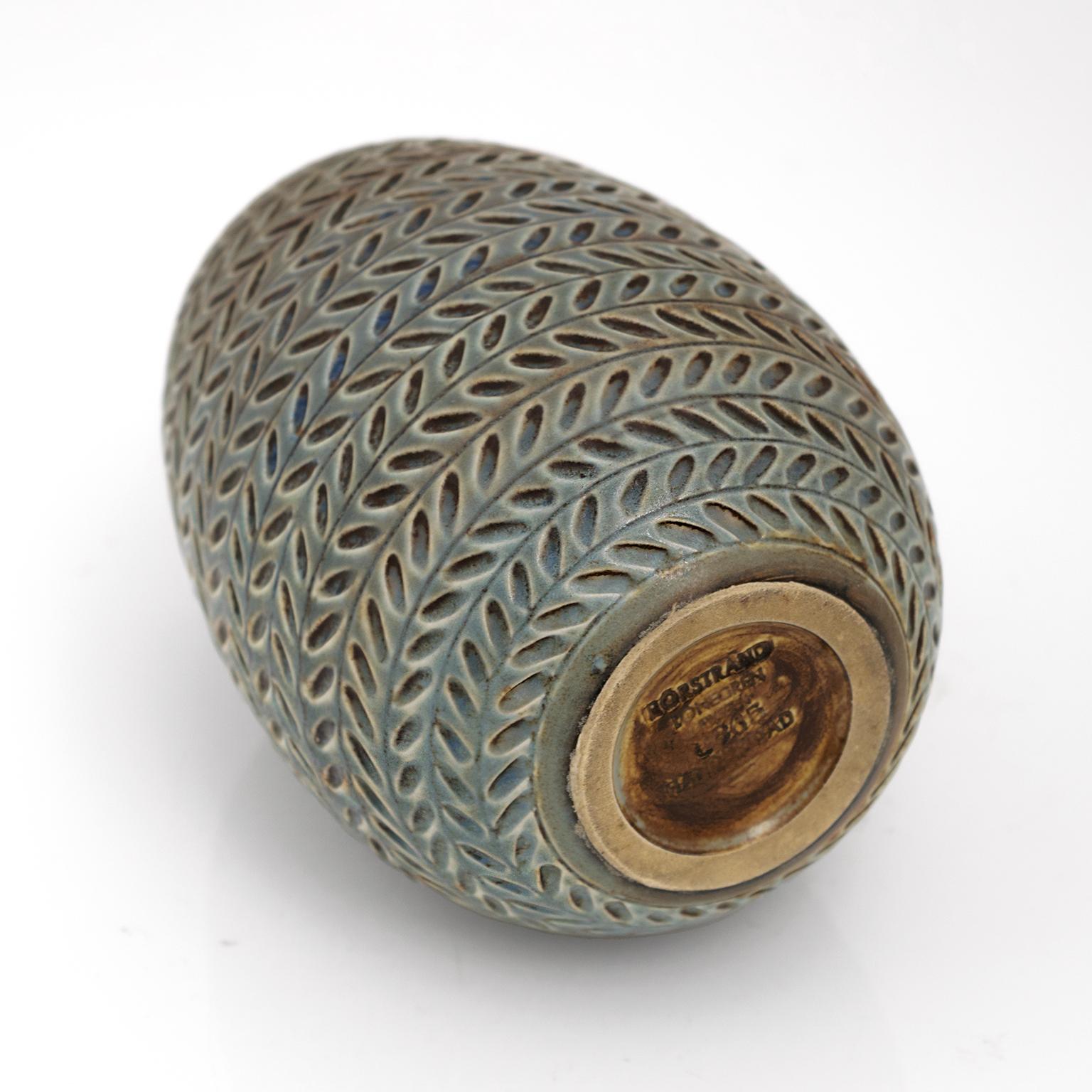 Gertrud Lonegren Textured Color Glazed Ceramic Vase, Rorstrand, 1940's In Good Condition For Sale In New York, NY