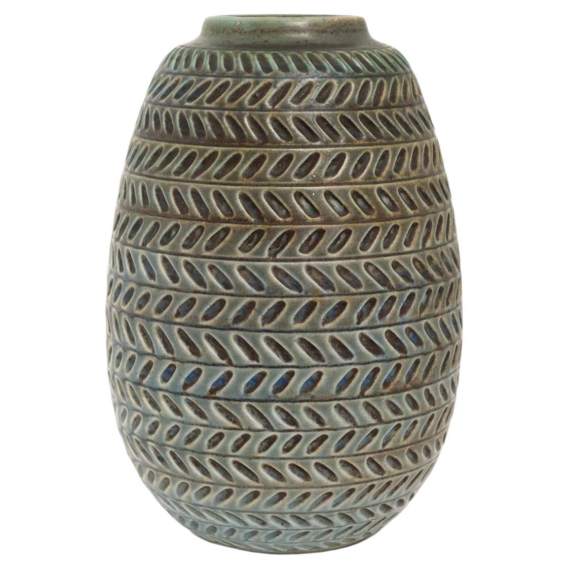 Gertrud Lonegren Textured Color Glazed Ceramic Vase, Rorstrand, 1940's