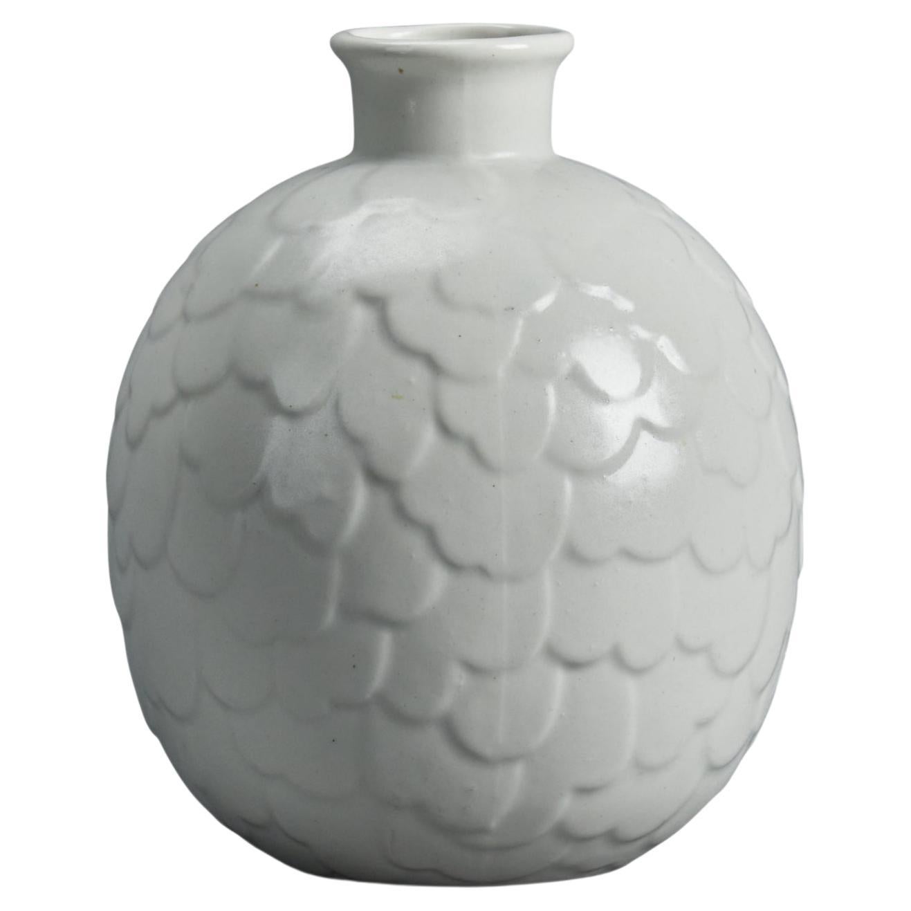 Gertrud Lönegren, Vase, White-Glazed Stoneware, Sweden, 1950s For Sale