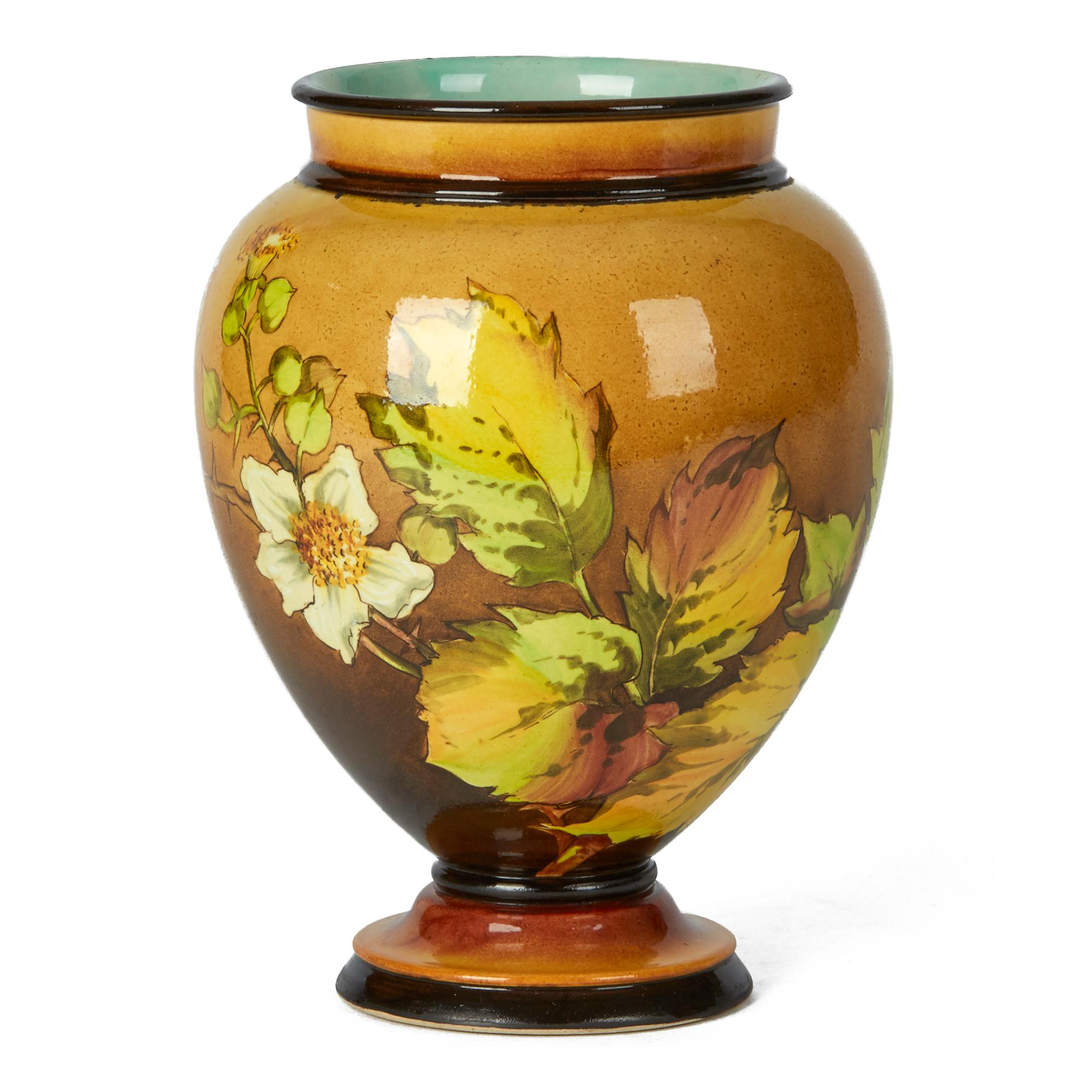 Hand-Painted Gertrud Smith Doulton Lambeth Faience Floral Painted Vase, circa 1882