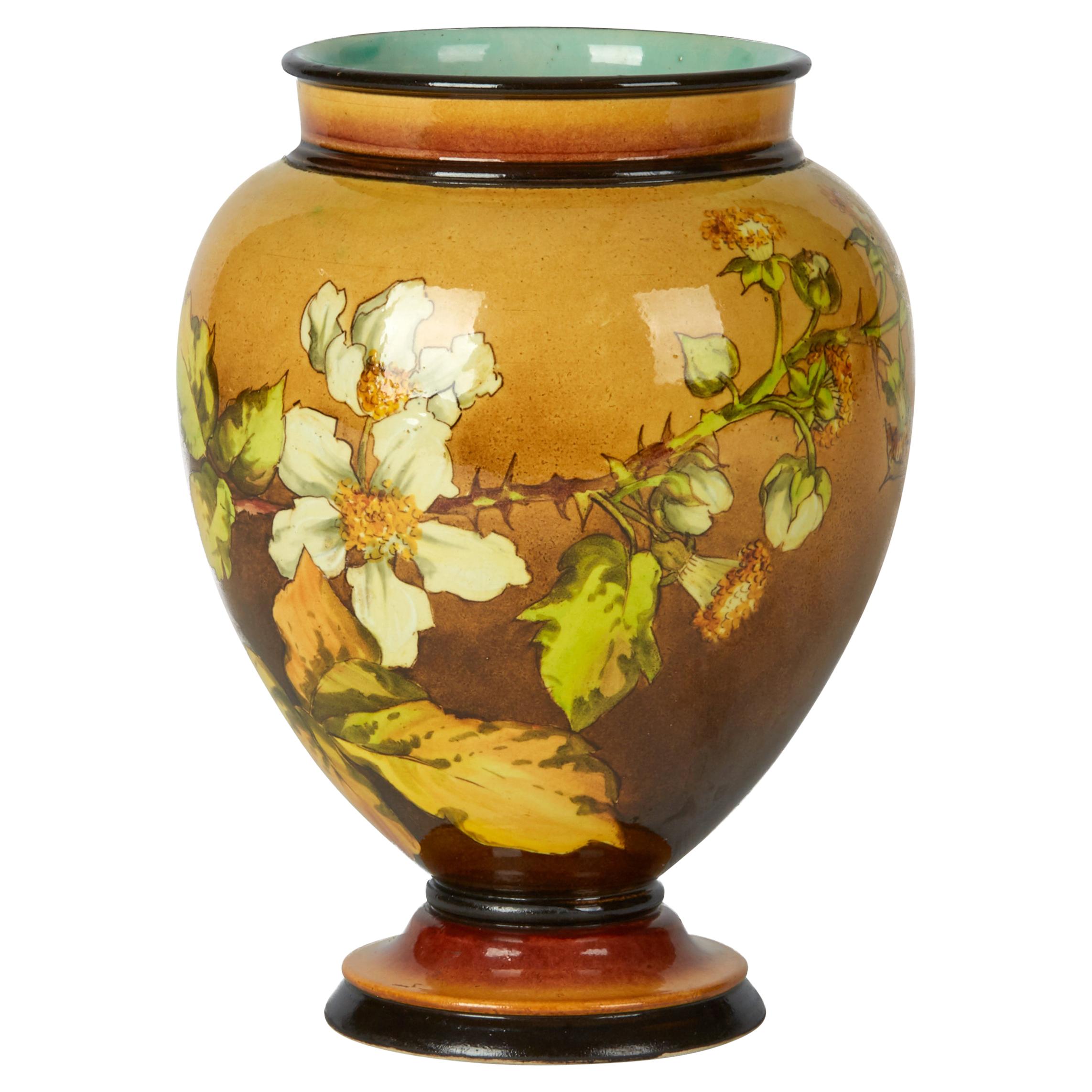 Gertrud Smith Doulton Lambeth Faience Floral Painted Vase, circa 1882