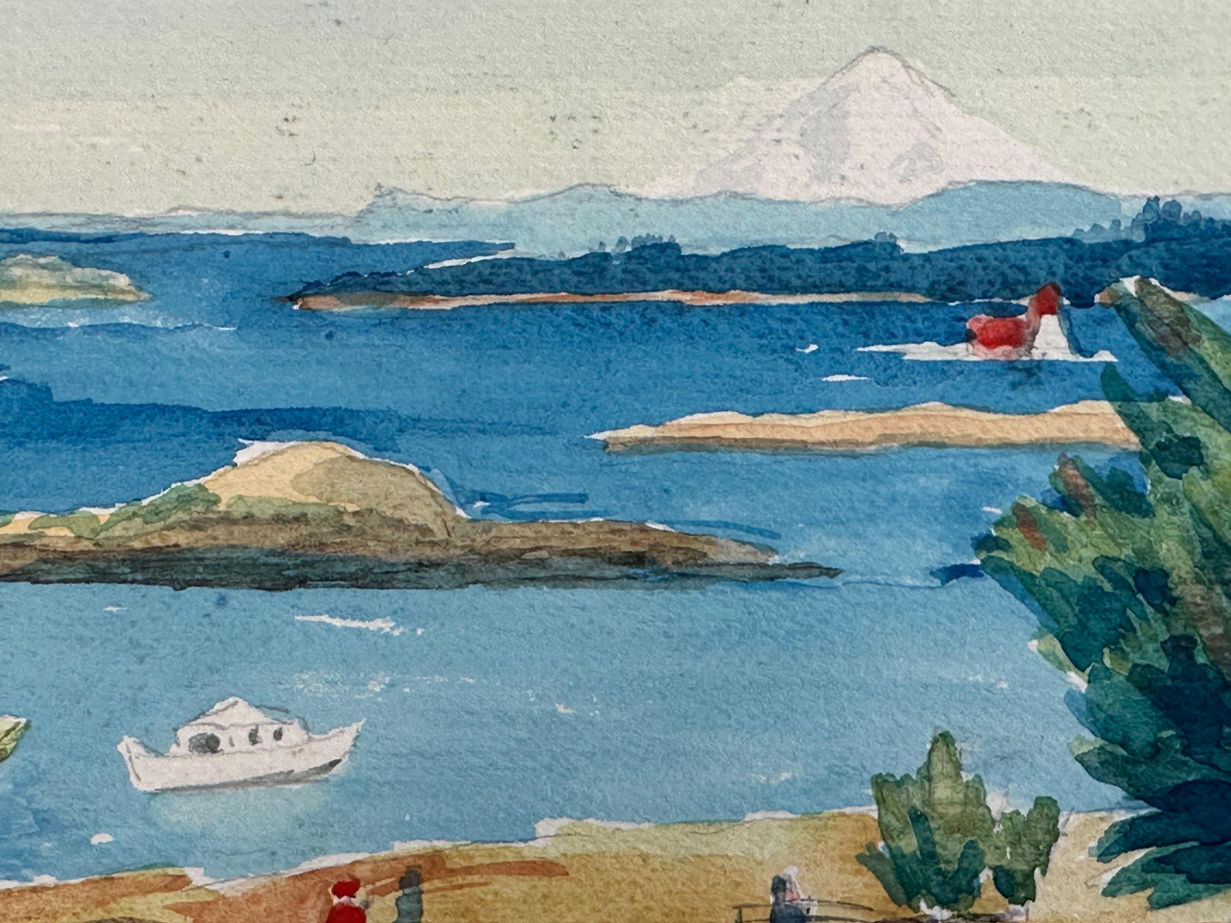 Vista del monte Baker desde The Old Charming Inn Victoria B.C. Canadá - Painting de Gertrude A. Larter