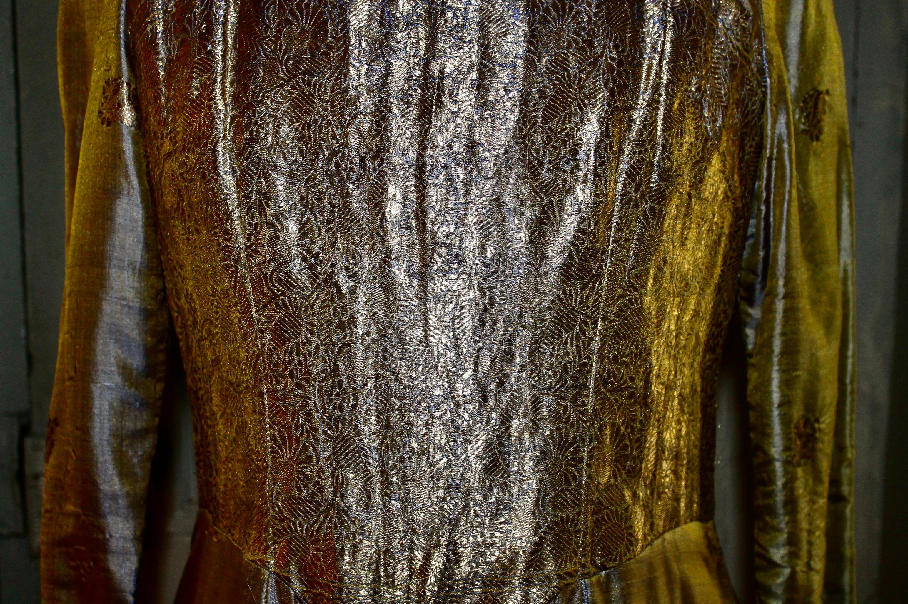Gertrude Arzt of Huntington (Texas) Silk/Satin Metallic Gold Gown For Sale 5