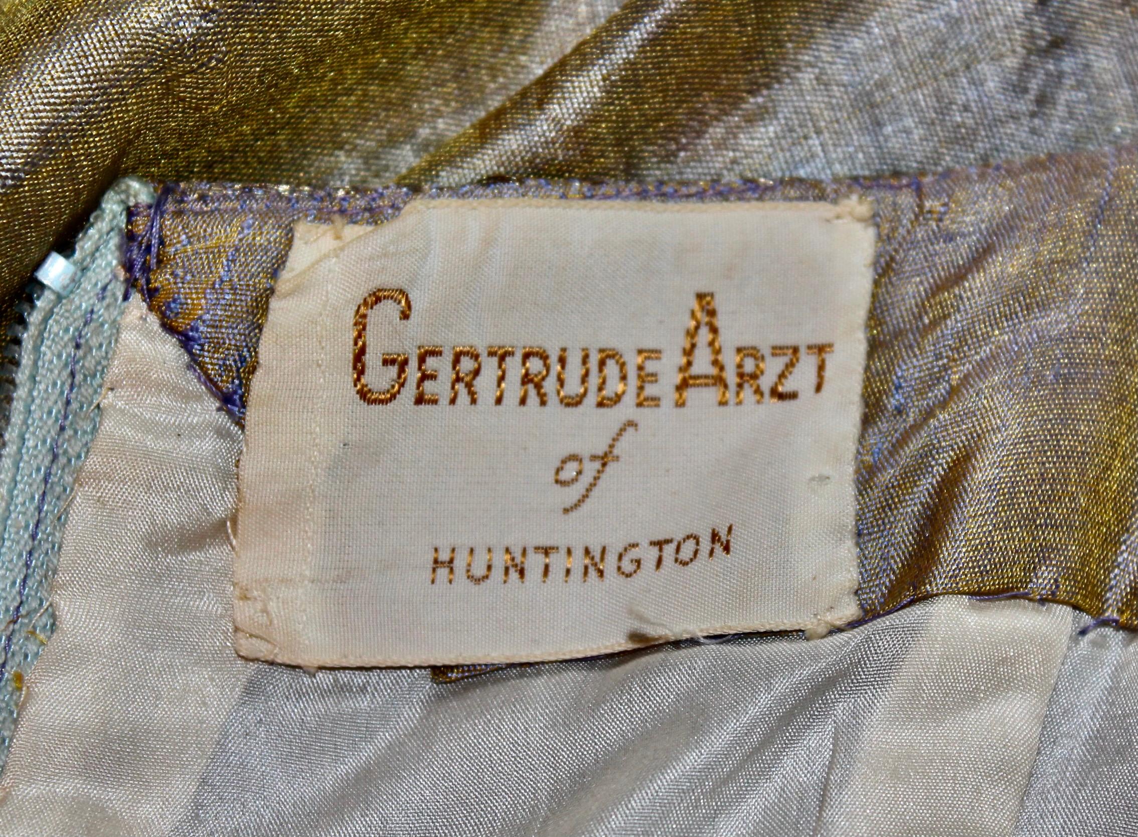 Gertrude Arzt - Robe en soie/satin métallisé or de Huntington (Texas) en vente 7