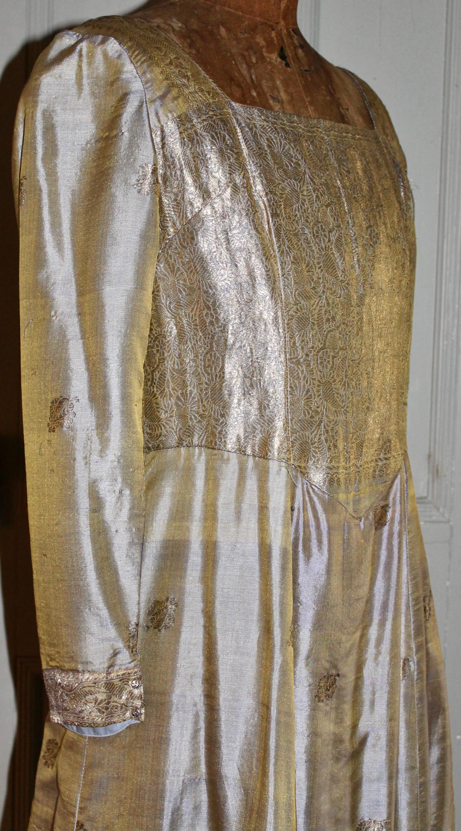 Gertrude Arzt of Huntington (Texas) Silk/Satin Metallic Gold Gown For Sale 1