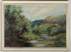 Gertrude Cubley (1857-1948) - Huile du début du 20e siècle, Cottages On The Hill