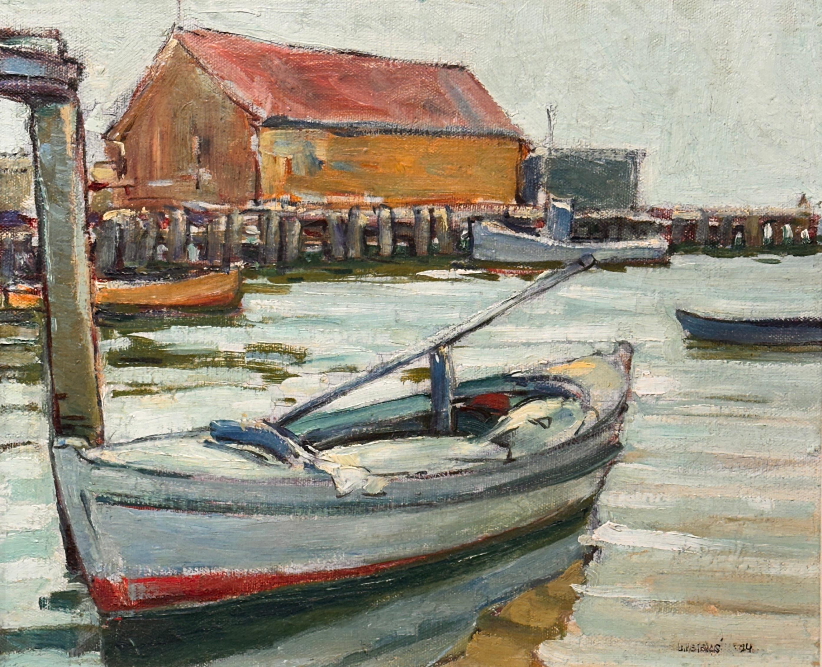 Gertrude Peters Landscape Painting - "Mid Day" - Harbor Scene, Female Artist