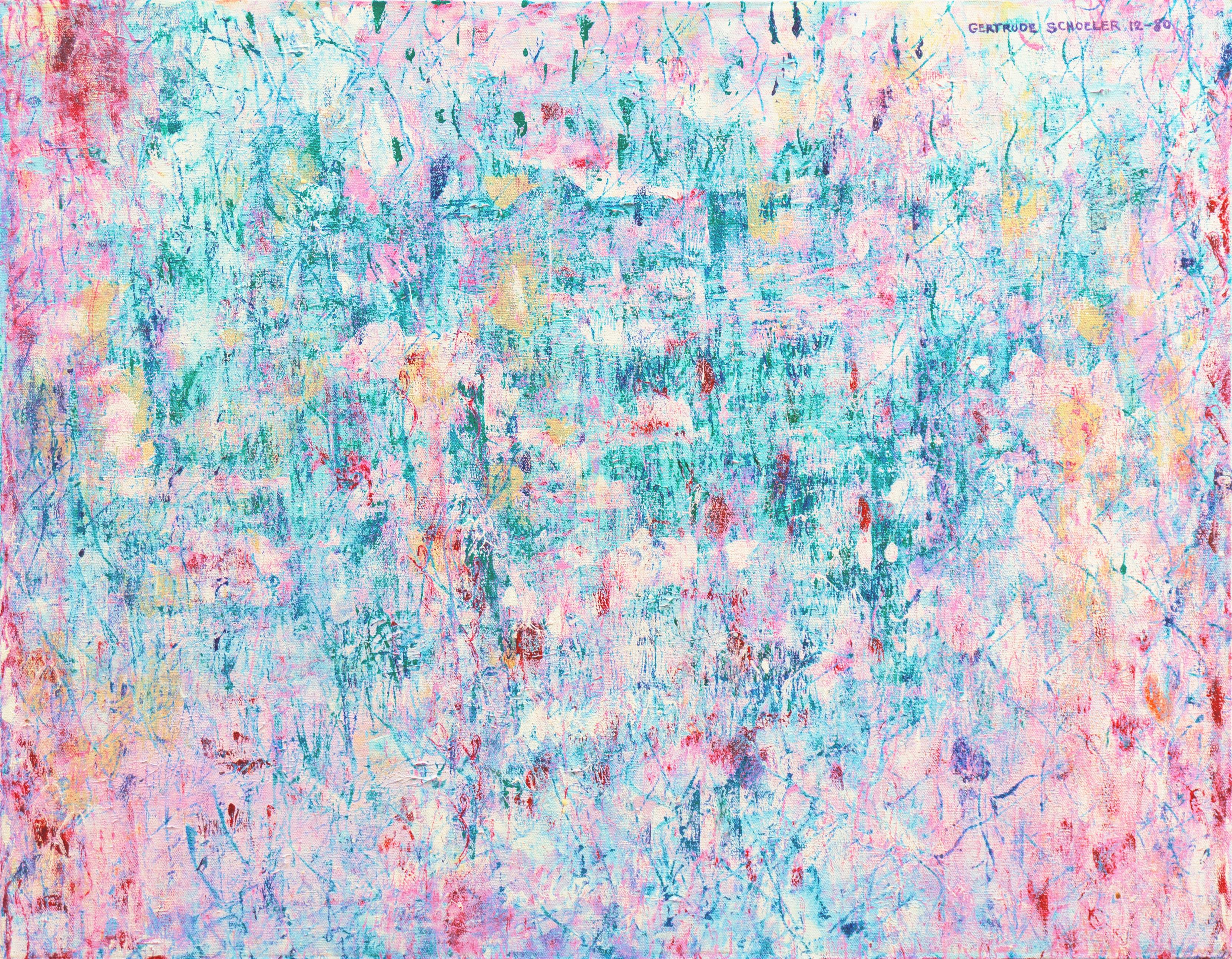 Gertrude Schoeler Abstract Painting – „Abstract, Rose and Blue“, Künstlerin einer Frau aus Oregon, Portland State University