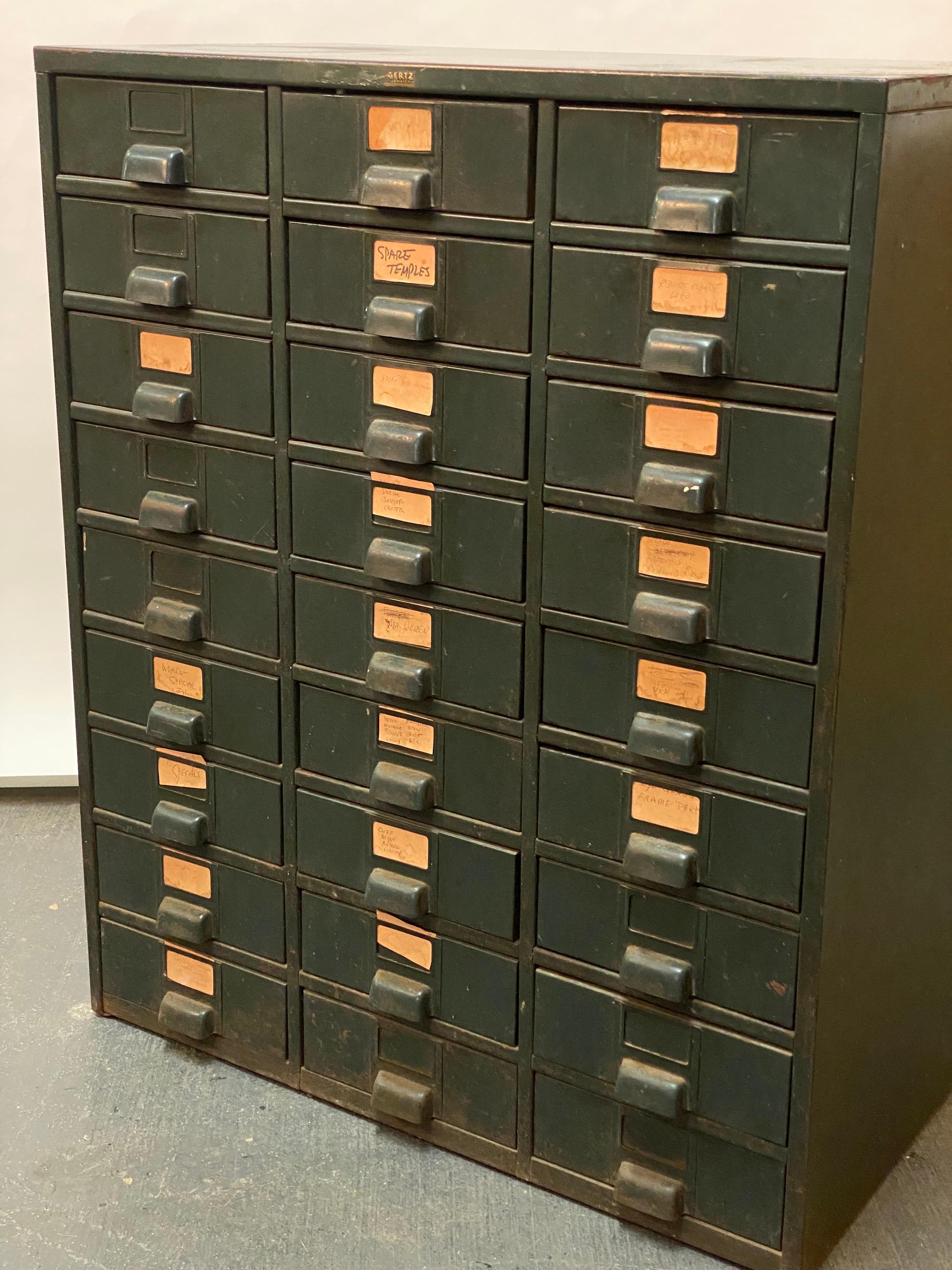 Gertz Industrial Era 27 Drawer Steel File Cabinet In Fair Condition In Garnerville, NY
