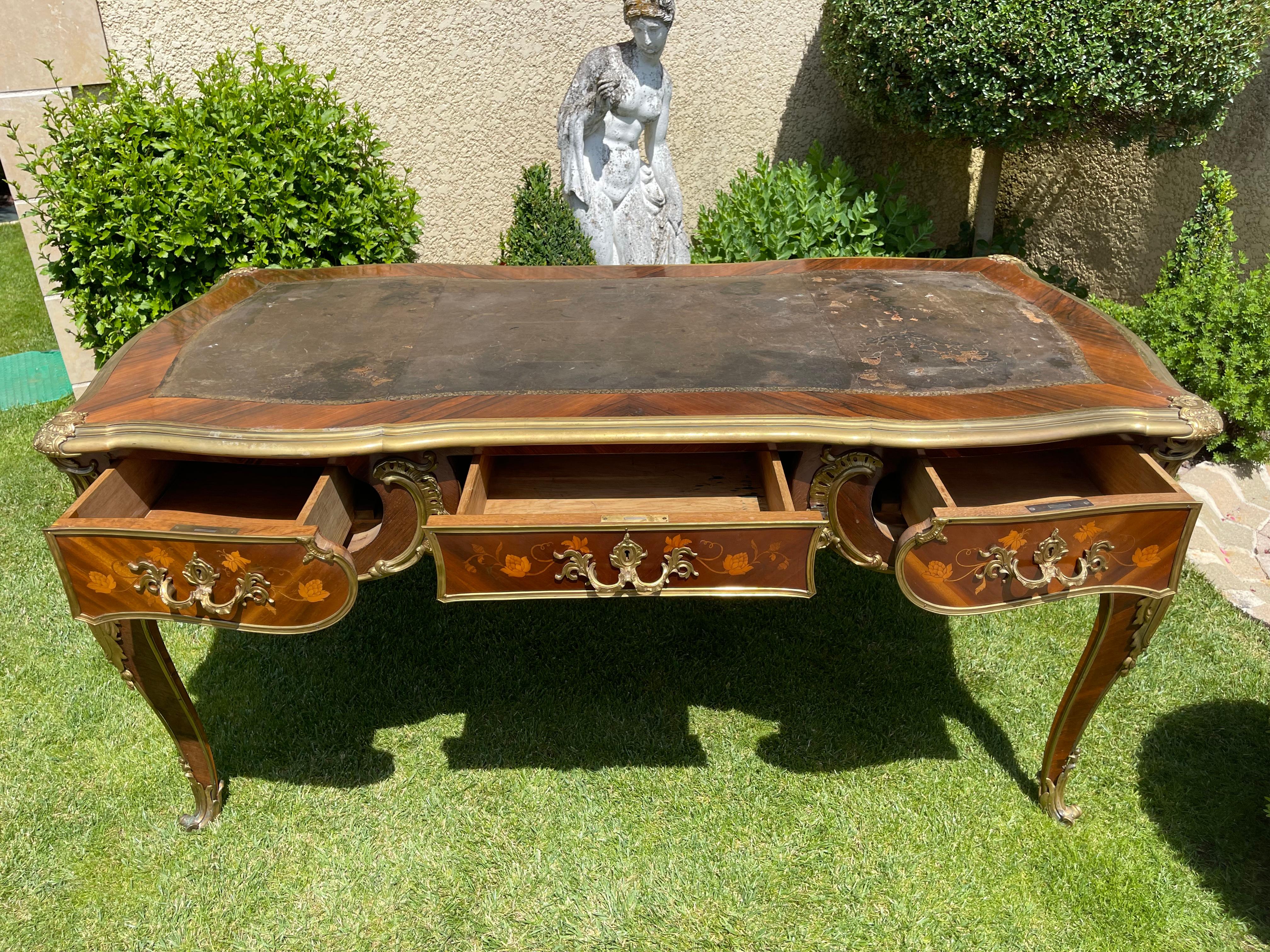 Gervais Durand, 19th Century Middle Desk in Marquetry & Bronze Style Louis XV For Sale 7