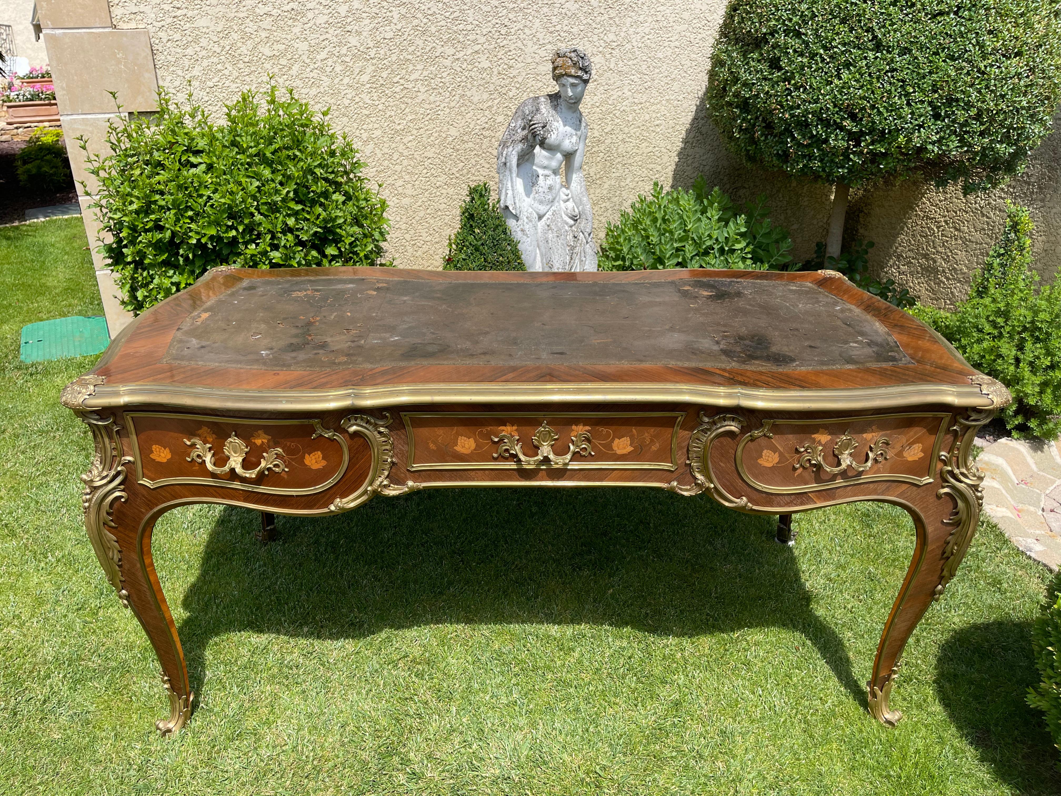 Gervais Durand, 19th Century Middle Desk in Marquetry & Bronze Style Louis XV For Sale 8