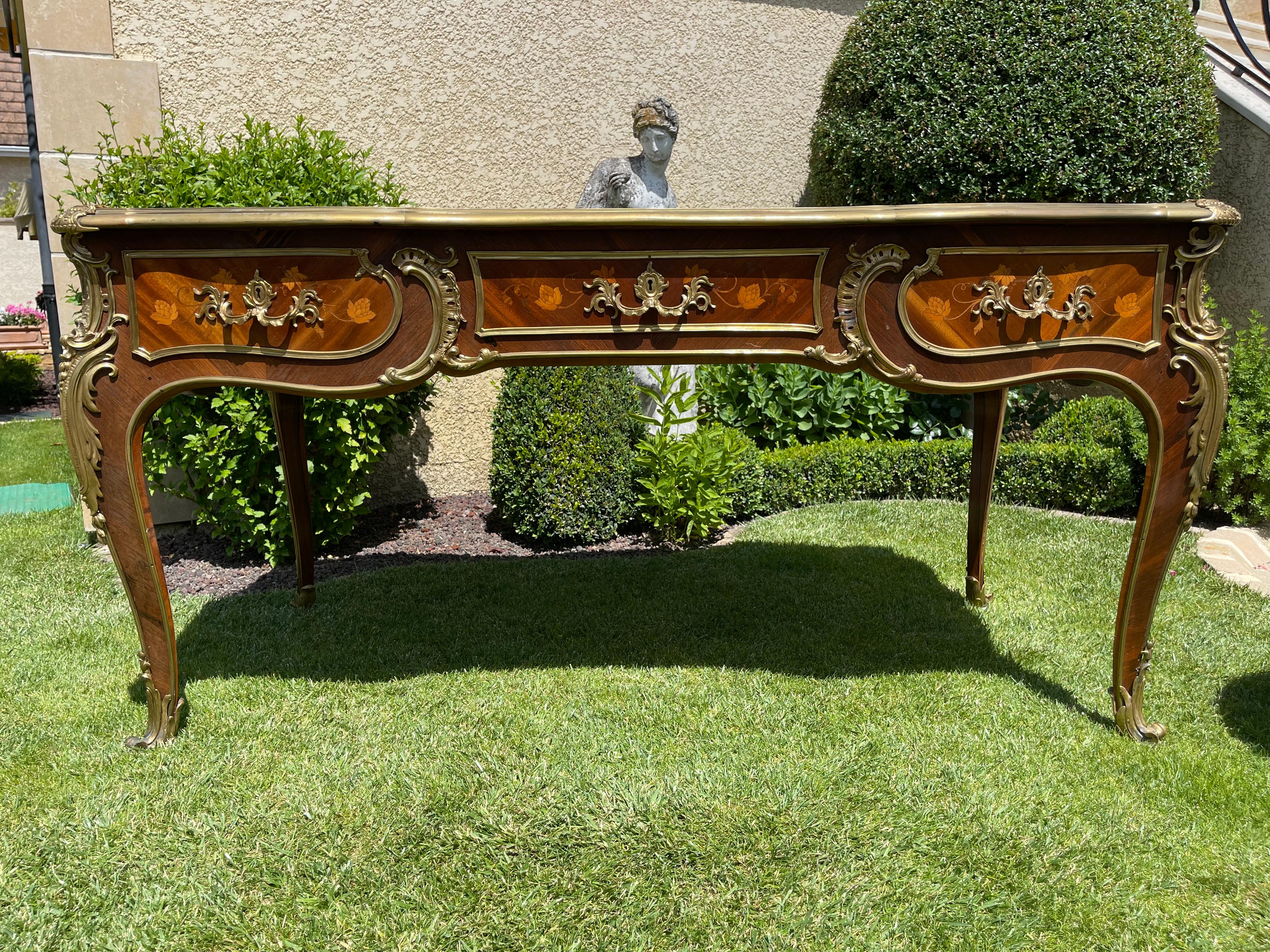 Gervais Durand, 19th Century Middle Desk in Marquetry & Bronze Style Louis XV For Sale 13