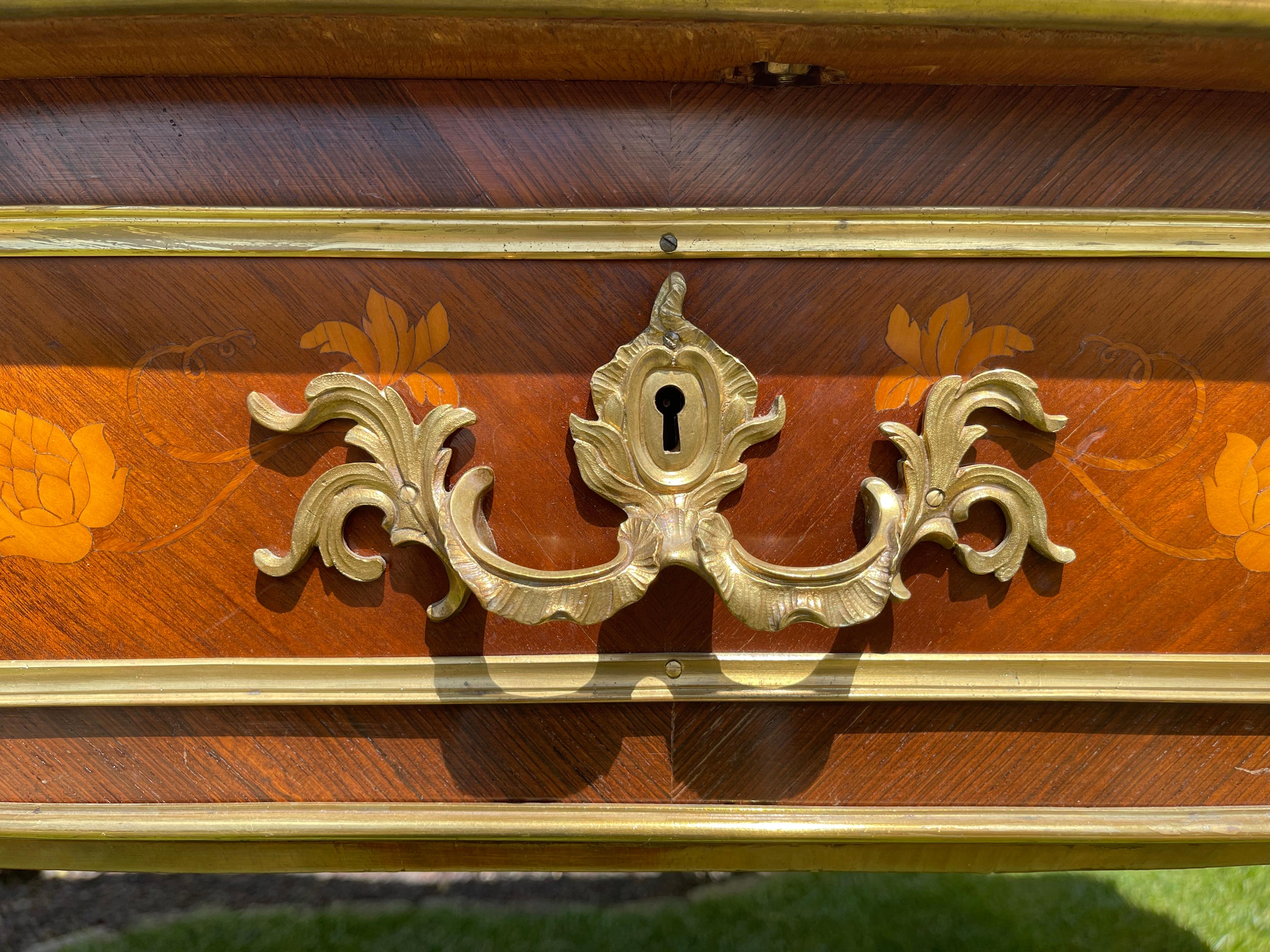 French Gervais Durand, 19th Century Middle Desk in Marquetry & Bronze Style Louis XV For Sale