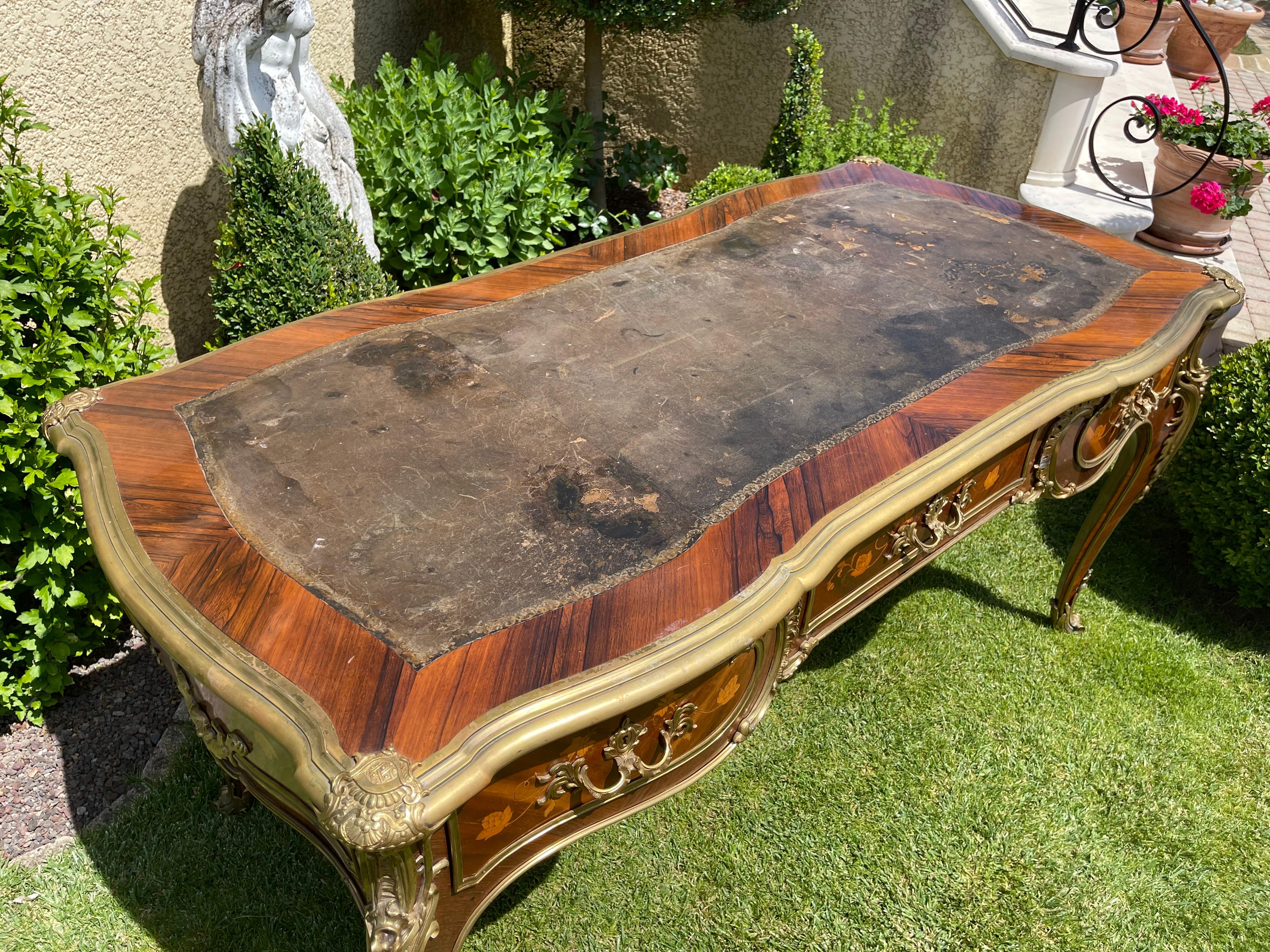 Gervais Durand, 19th Century Middle Desk in Marquetry & Bronze Style Louis XV For Sale 4