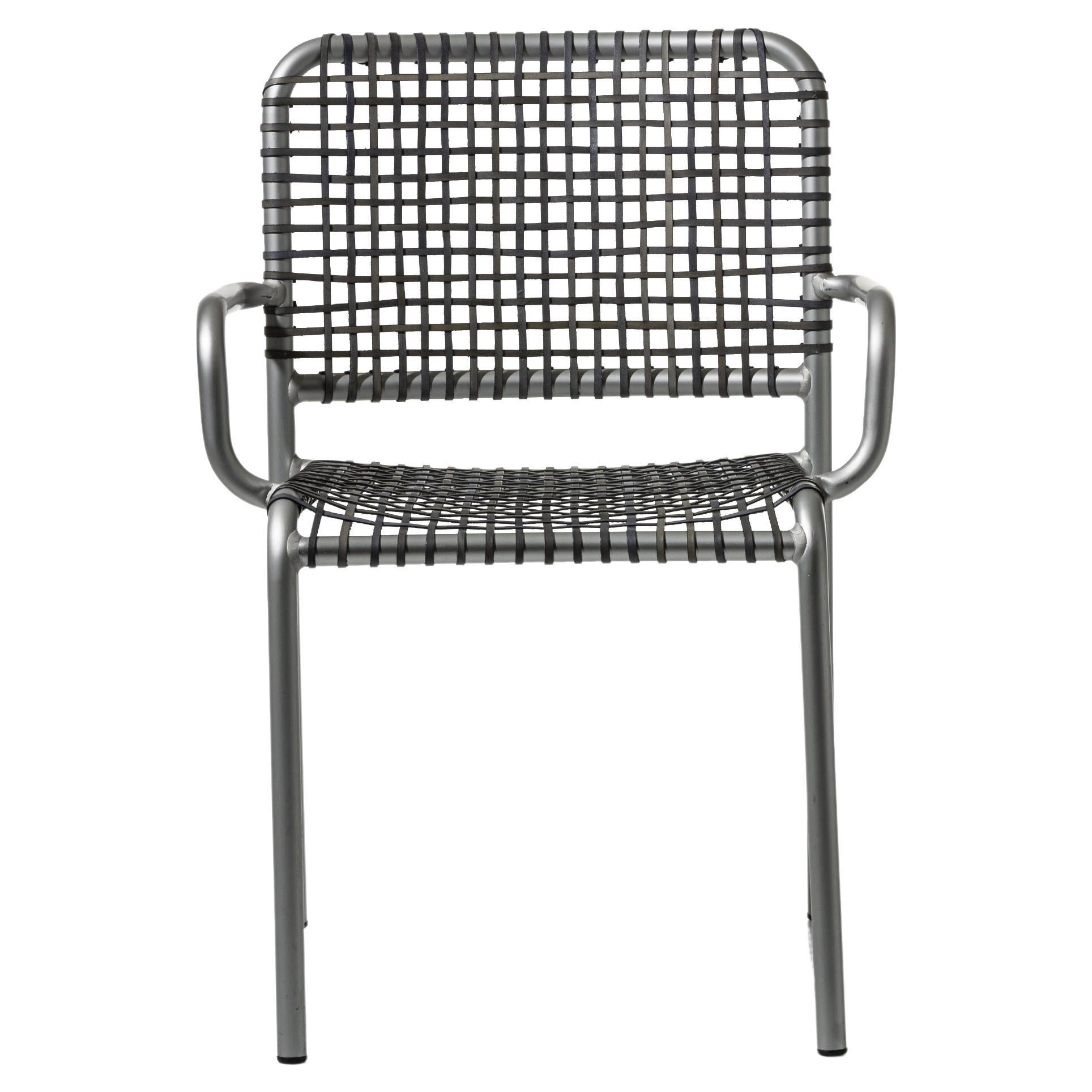 Gervasoni Allu 224 I Armchair in Aluminium Frame and Woven with Grey Rawhide For Sale