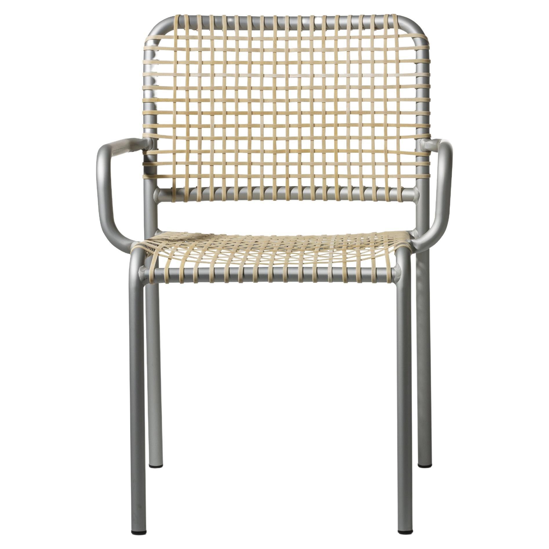 Gervasoni Allu 24 I Armchair in Aluminium Frame and Woven with Natural Rawhide For Sale