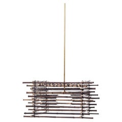 Gervasoni Black Suspension Lamp in Bamboo and Brass by Paola Navone