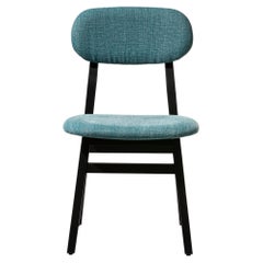 Gervasoni Brick Side Chair in Azzurro Upholstery with Black Lacquered Base