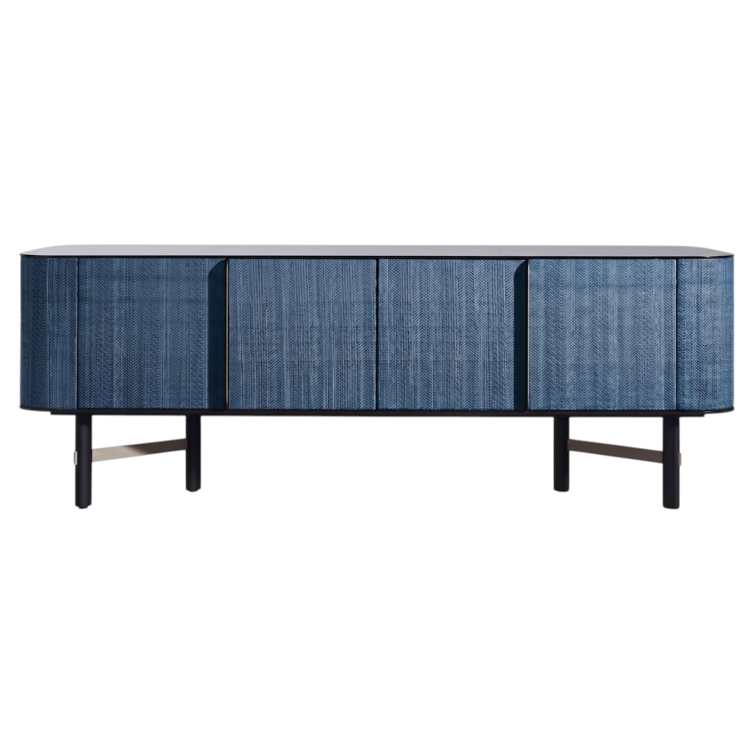 Gervasoni Daen 69 Sideboard with Glass Top – design Federico Peri - Azul For Sale