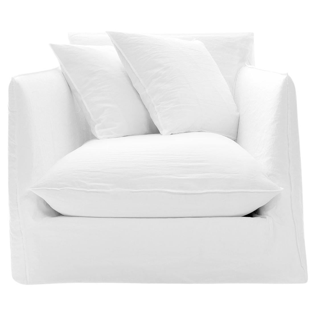 Gervasoni Ghost 01 Armchair in White Linen Upholstery by Paola Navone For Sale