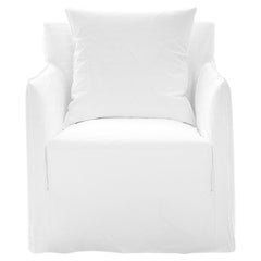 Gervasoni Ghost 05 Armchair in White Linen Upholstery by Paola Navone