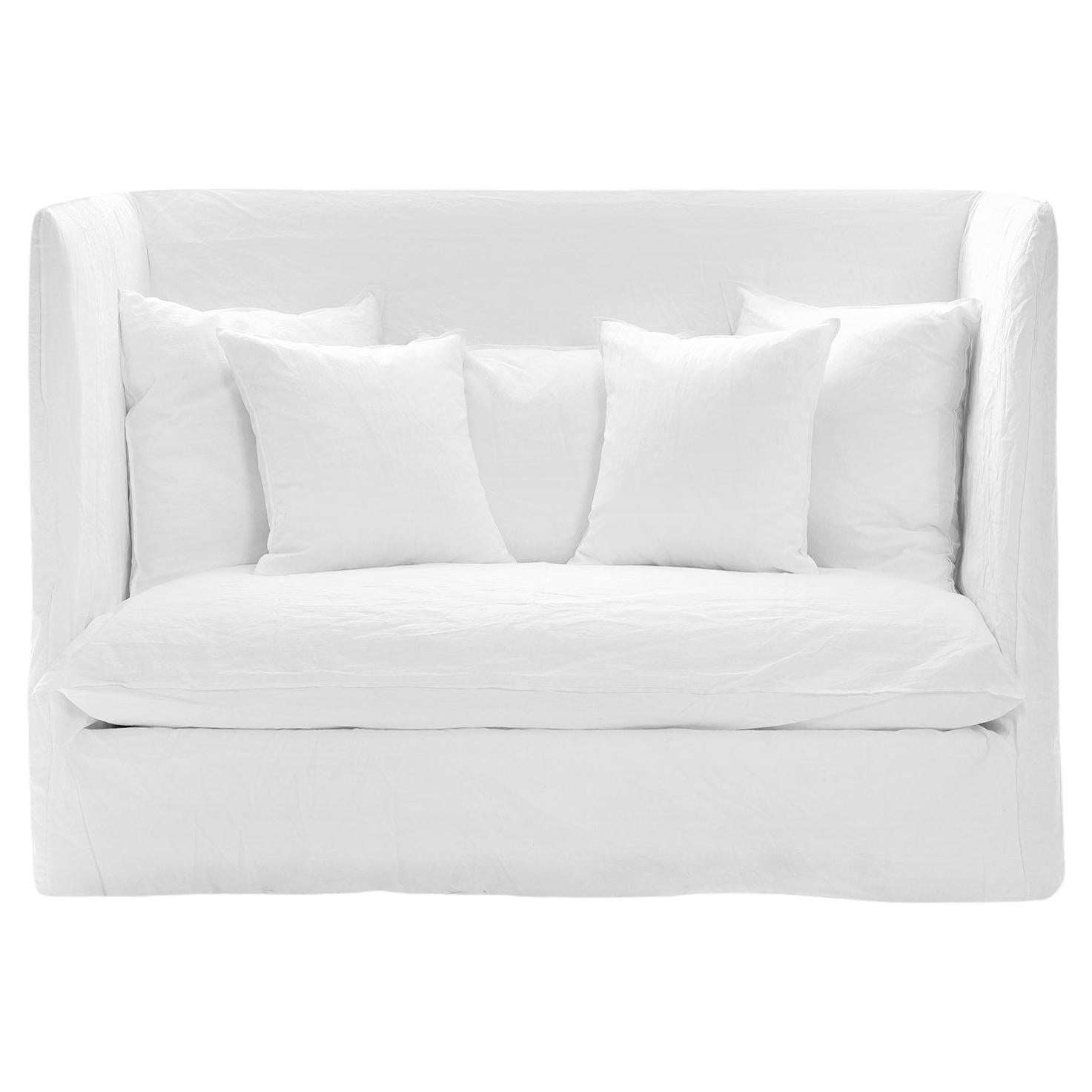 Gervasoni Ghost 18 High Back Sofa in White Linen Upholstery by Paola Navone For Sale