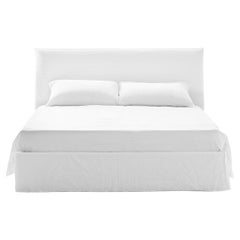 Gervasoni Ghost 80 Queen Knock Down Bed in White Linen Upholstery, Paola Navone