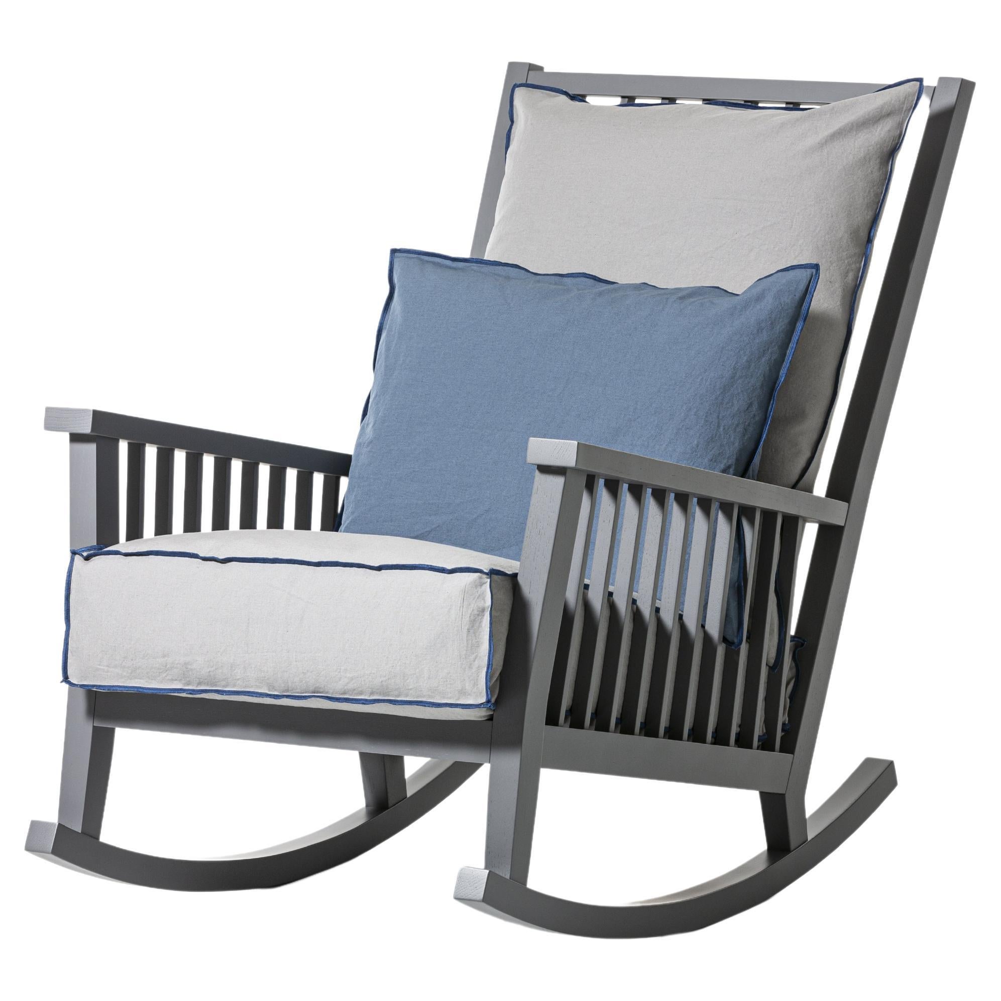 Gervasoni Gray 09 Rocking Chair in Grey Oak with Fog Upholstery by Paola Navone For Sale