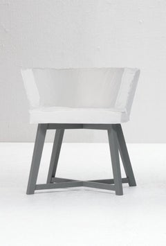 Gervasoni Gray 26 Armchair with Grey Oak Legs & White Linen by Paola Navone
