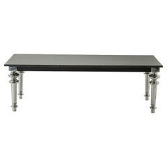Gervasoni Grauer 33-Tisch mit Aluminiumfuß und schwarzer Holzlattplatte von Paola Navone