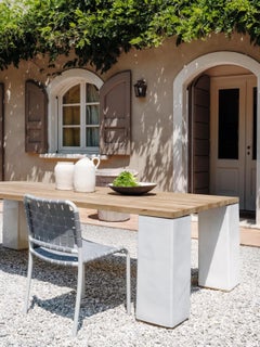 Gervasoni Inout 33 Dining Table by Paola Navone - Teak Top - White W250cm 98.4in