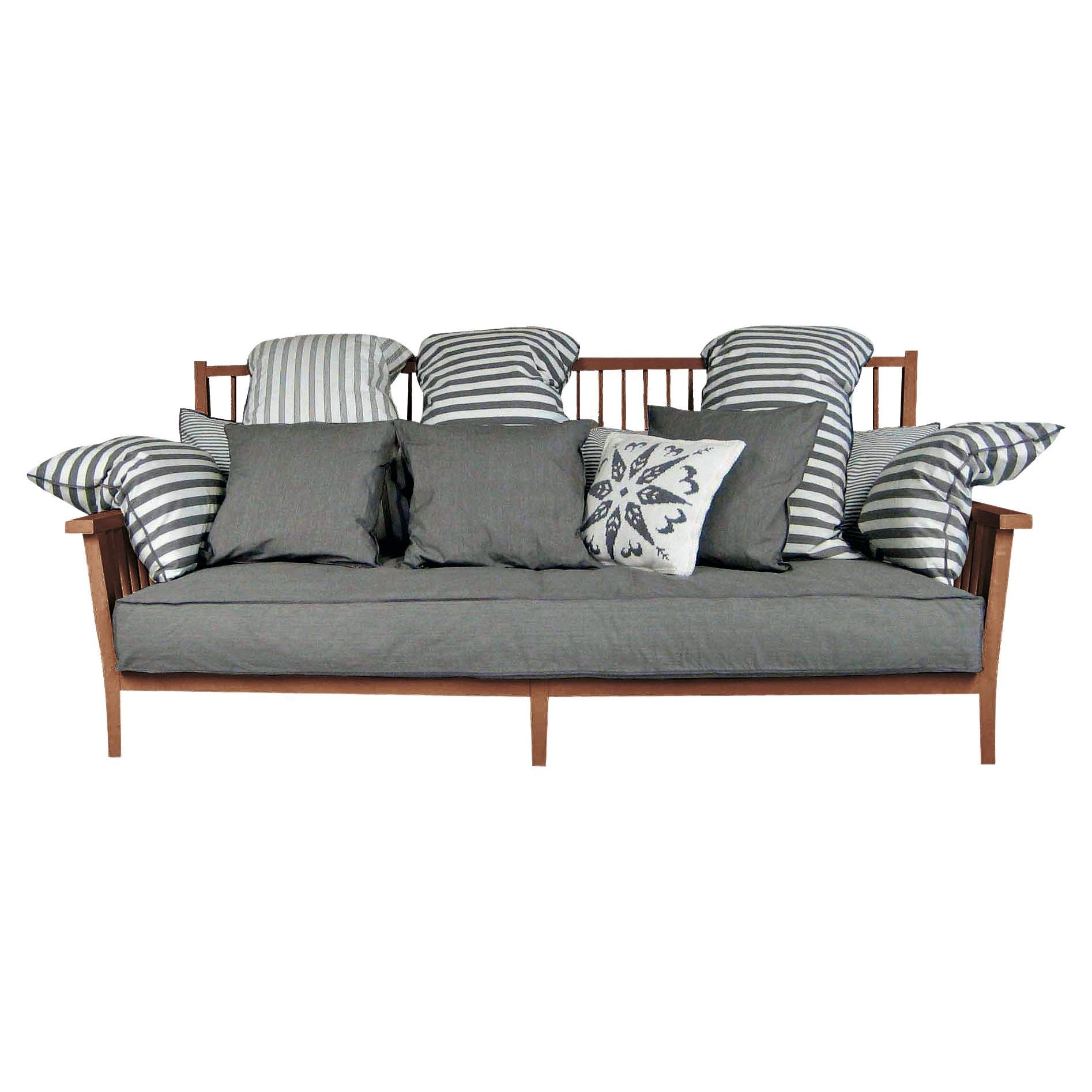 Gervasoni Inout 703 Sofa in Mouse Upholstery with Oiled Iroko by Paola Navone For Sale
