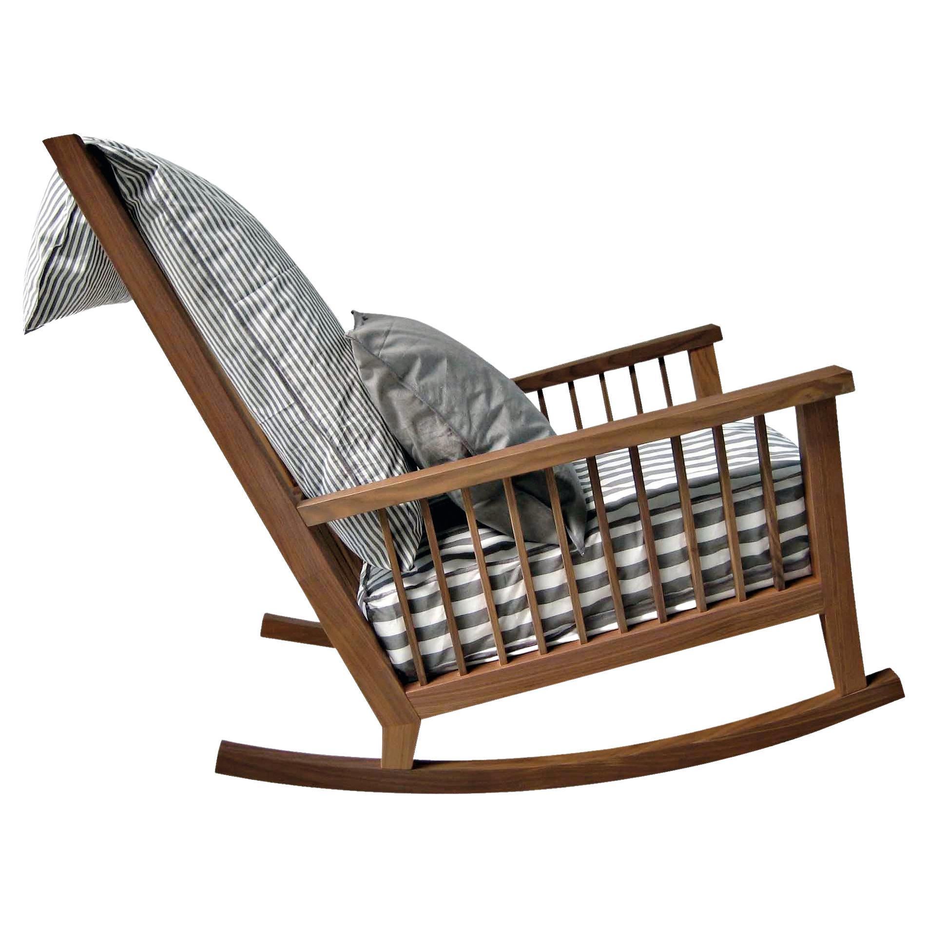 Gervasoni Inout 709 Rocking Chair in Berlin 03 Upholstery with Oiled Iroko Frame For Sale