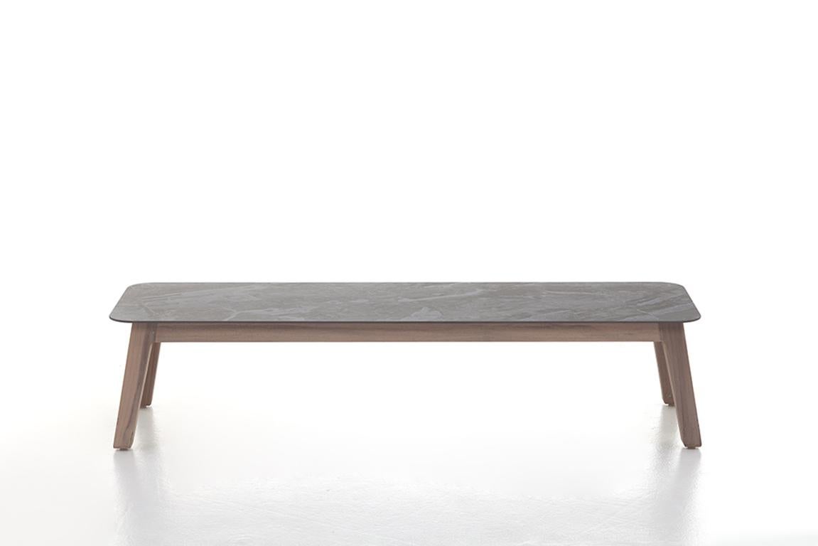 Modern Gervasoni Inout 867 Coffee Table in Grey Porcelain Stoneware Top and Washed Teak For Sale