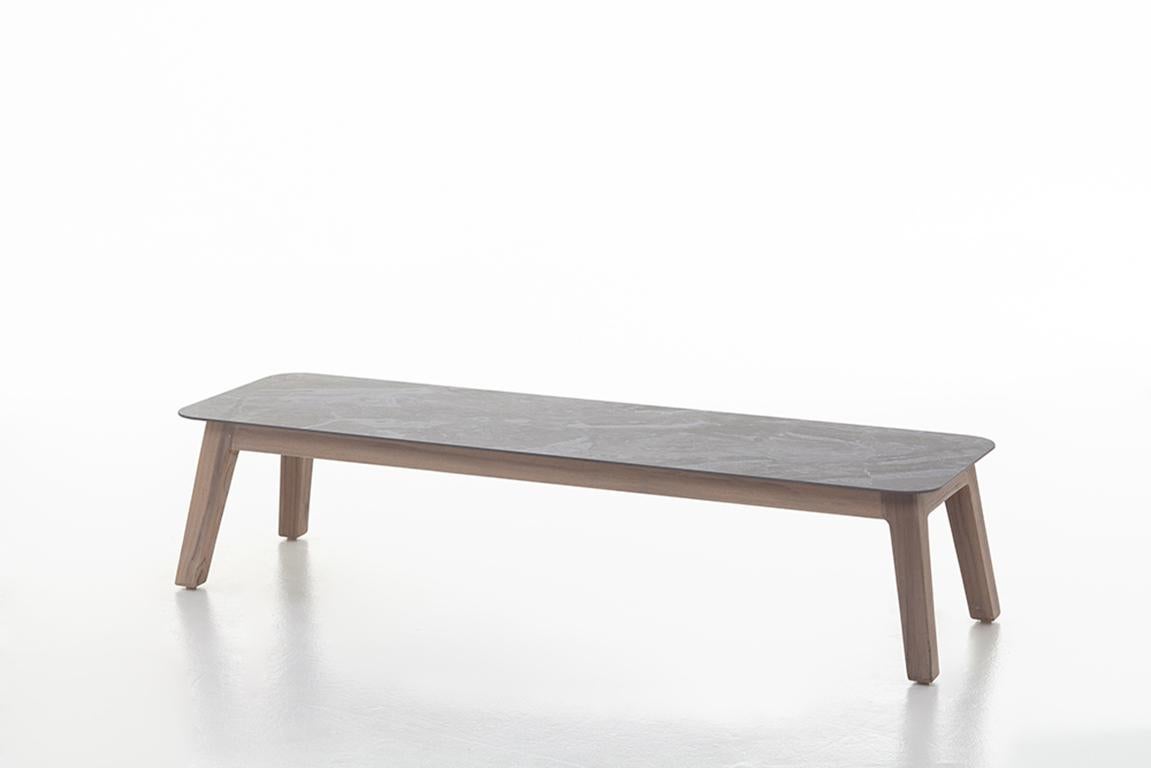 Contemporary Gervasoni Inout 867 Coffee Table in Grey Porcelain Stoneware Top and Washed Teak For Sale