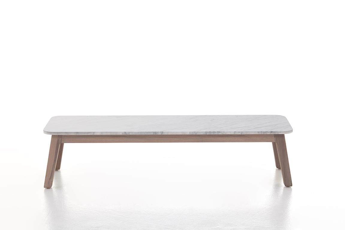 Modern Gervasoni Inout 867 Coffee Table in White Carrara Marble Top & Washed Teak Frame For Sale
