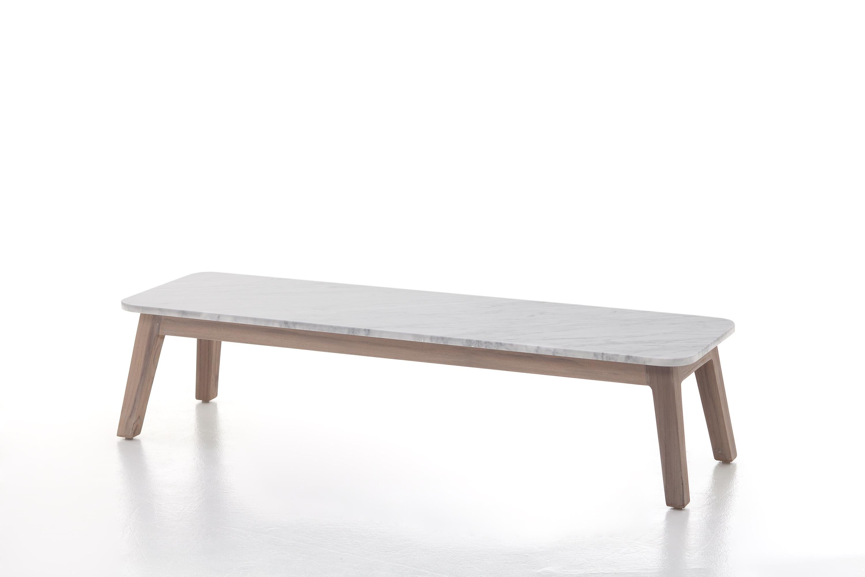 Italian Gervasoni Inout 867 Coffee Table in White Carrara Marble Top & Washed Teak Frame For Sale