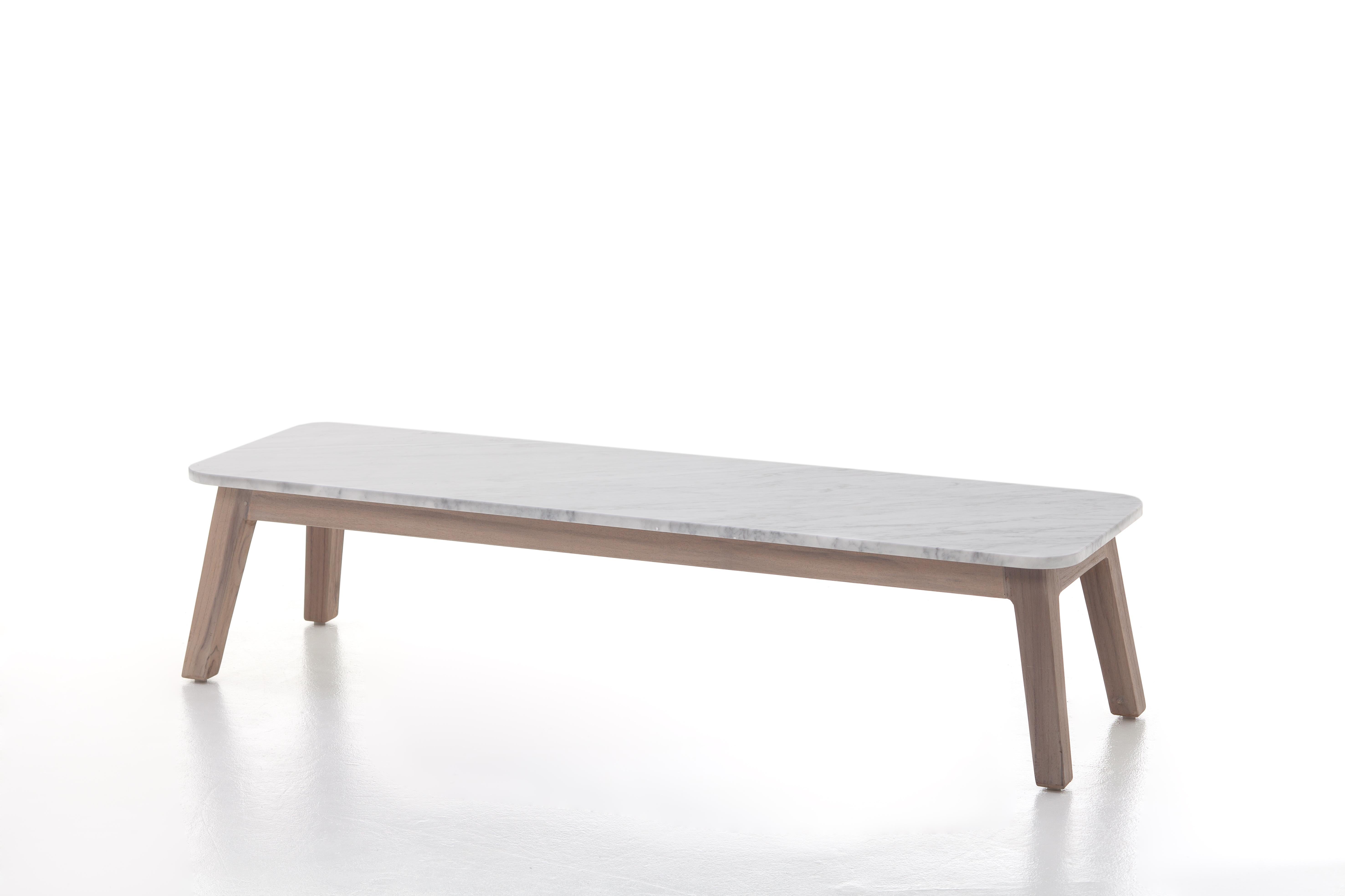 Gervasoni Inout 867 Coffee Table in White Carrara Marble Top & Washed Teak Frame In New Condition For Sale In Brooklyn, NY
