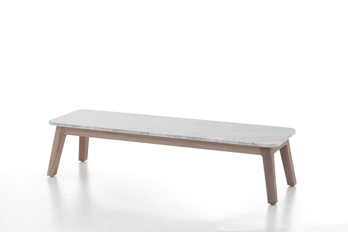 Contemporary Gervasoni Inout 867 Coffee Table in White Carrara Marble Top & Washed Teak Frame For Sale