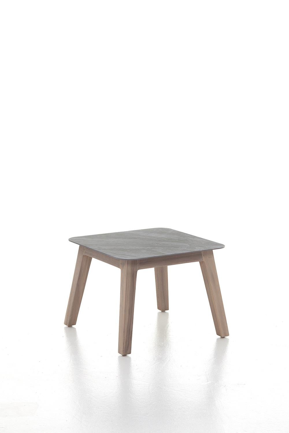 Contemporary Gervasoni Inout 868 Coffee Table in Grey Porcelain Stoneware Top and Washed Teak For Sale