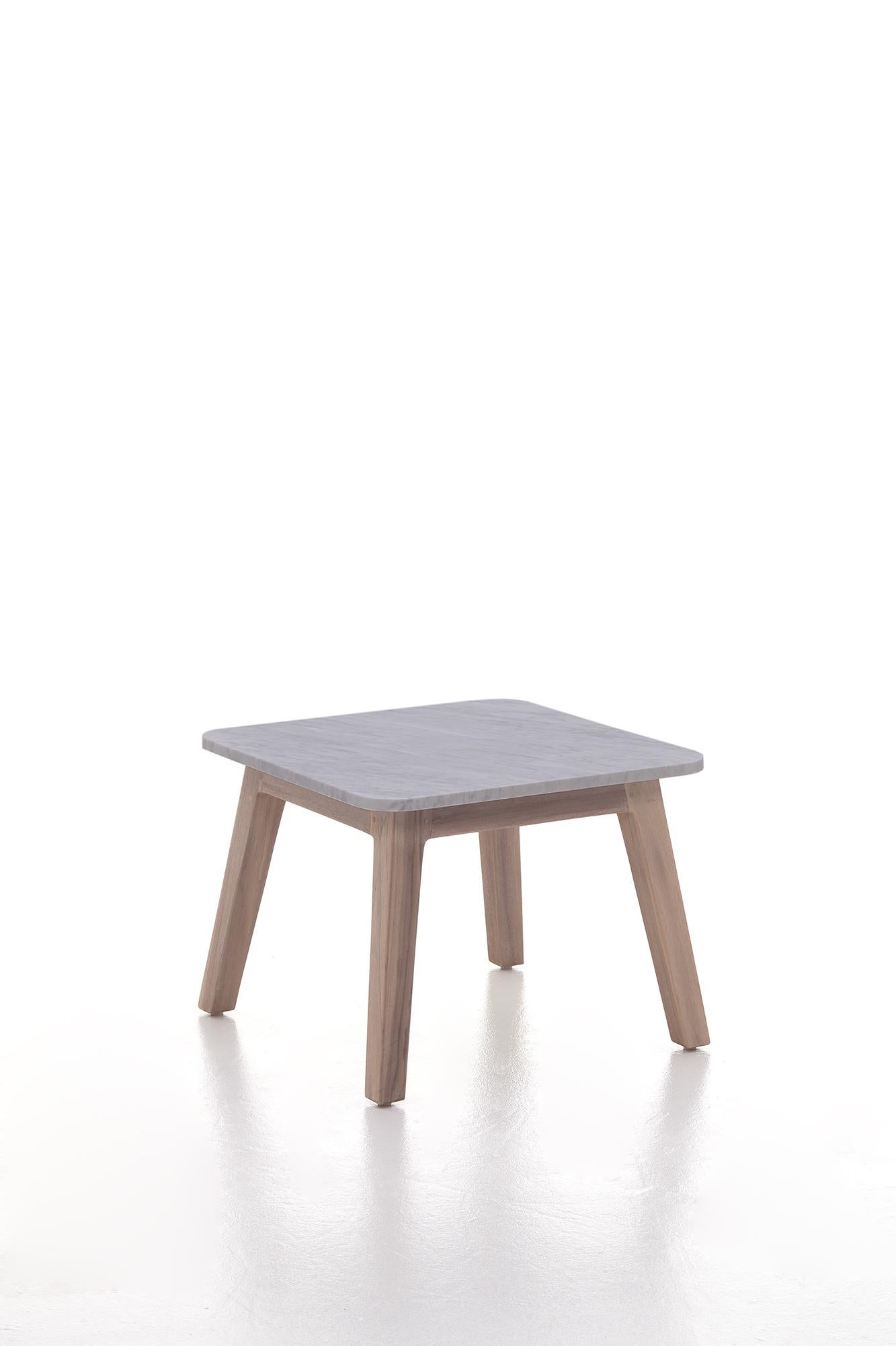 Italian Gervasoni Inout 868 Coffee Table in White Carrara Marble Top & Washed Teak Frame For Sale