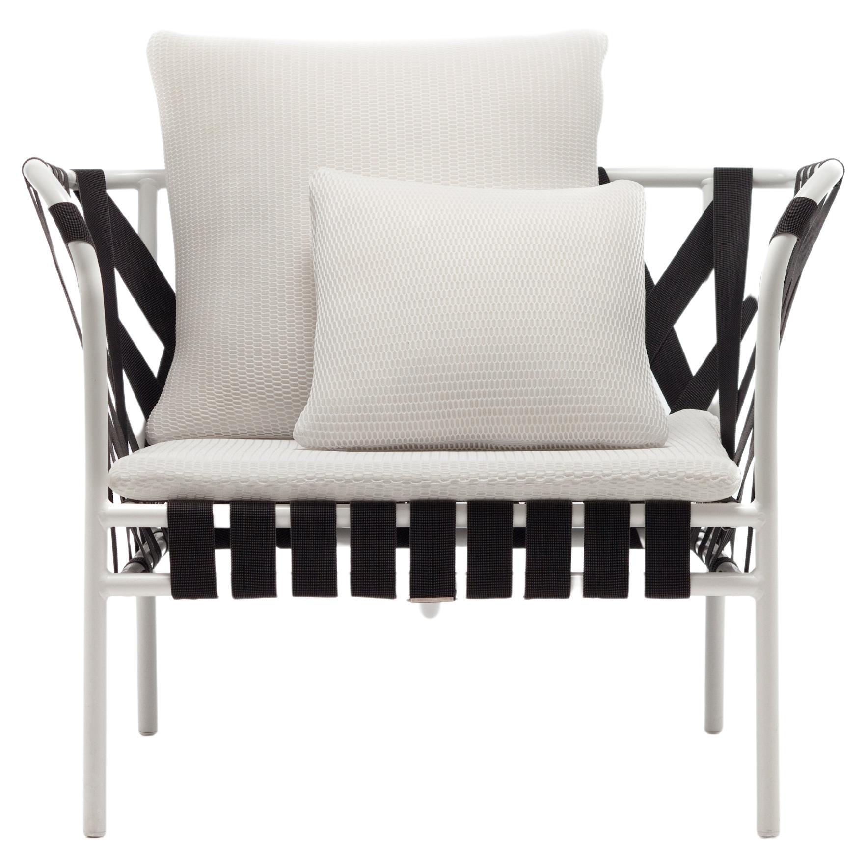 Gervasoni Inout Armchair in Aspen 02 Upholstery & White Frame with Black Elastic For Sale