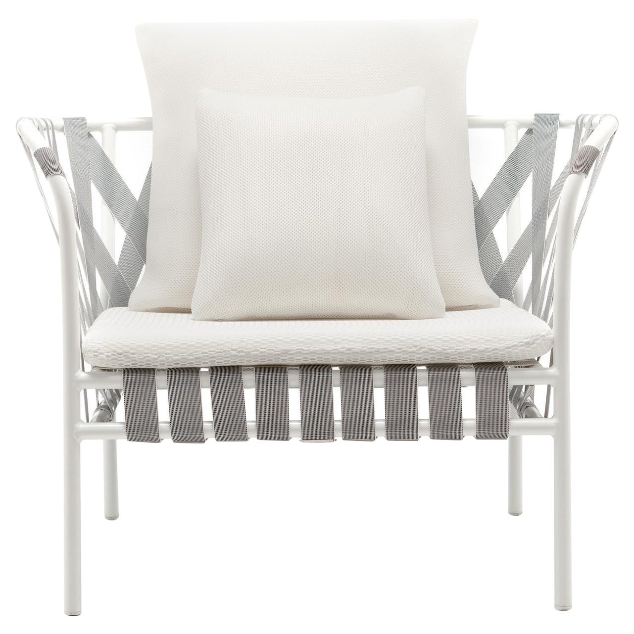 Sillón Gervasoni Inout en tapicería Aspen 02 y estructura blanca con elástico gris