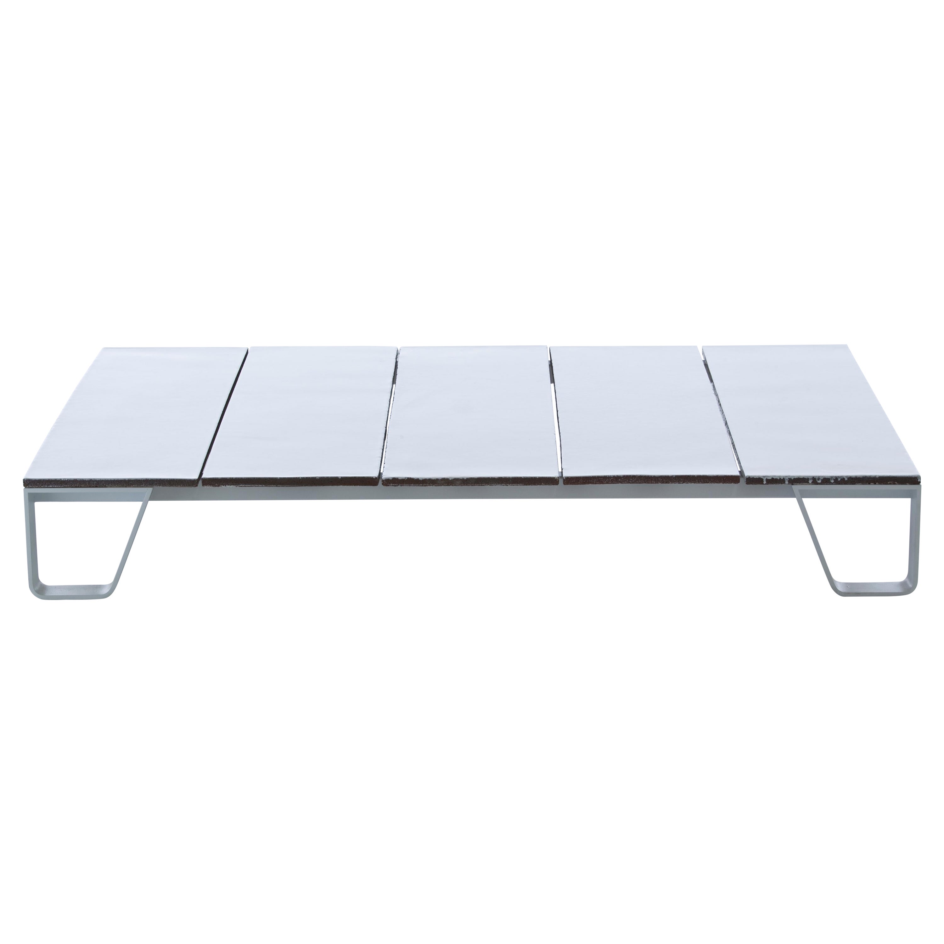 Gervasoni Inout Coffee Table in White Lava Stone Slats Top with Matt White Frame