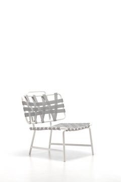 Gervasoni Inout Lounge Chair in Grey Elastic Belts Seat & White Aluminium Frame